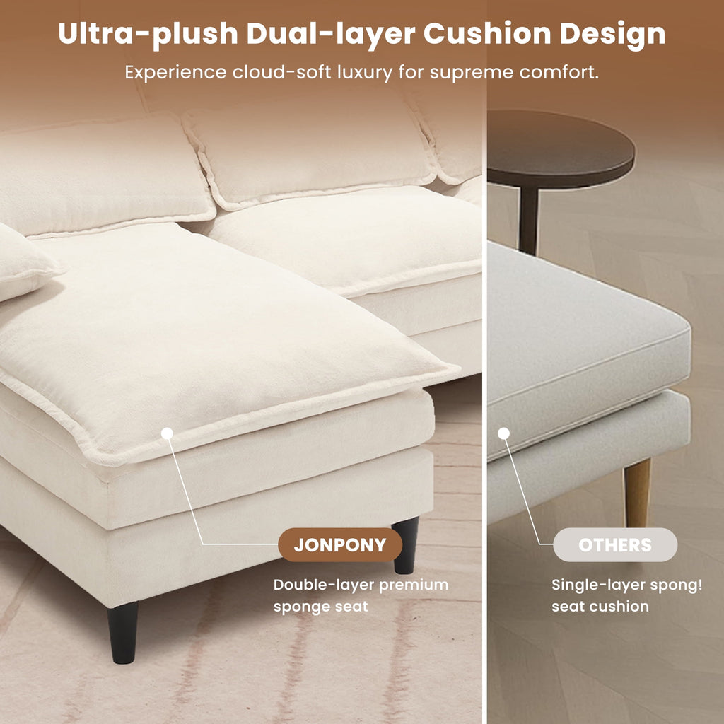 JONPONY109.45 U Shaped Couch,Oversized 4 Seat Sectional with 4 Waist Pillows, Convertible Upholstery Symmetrical Sofá,Sleeper Sofa Couch with Double Chaise Lounge &Memory Foam for Living Room, Beige