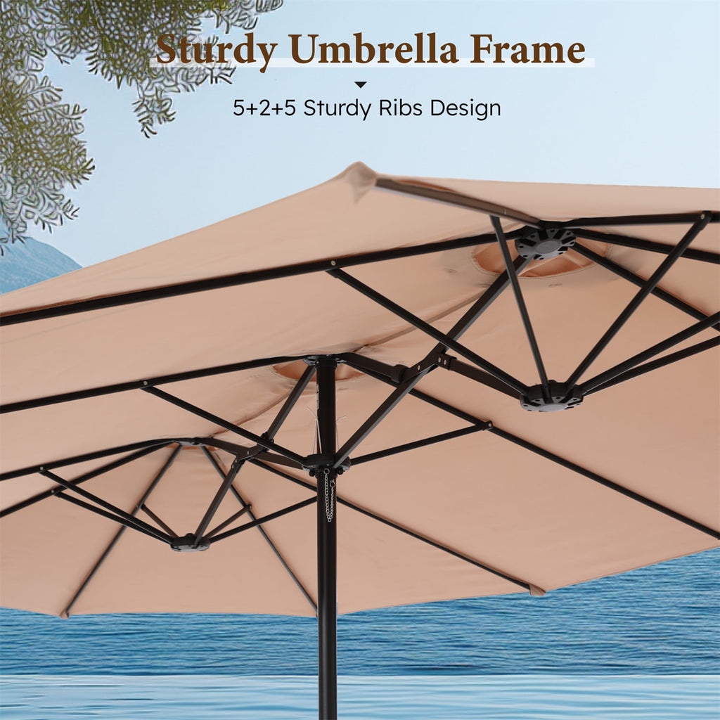 SUMMIT LIVING 15 ft Large Patio Umbrella with Base (Included) Double-Sided Rectangular Outdoor Deck Umbrella for Outside - Beige