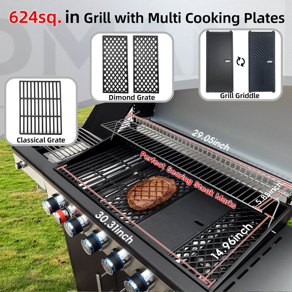 Brand-Man Grills 4-Burner Propane Gas Grill with Infrared Side Burner, Porcelain-Enameled Cast Iron Grate & Griddle, Outdoor Backyard BBQ Grill