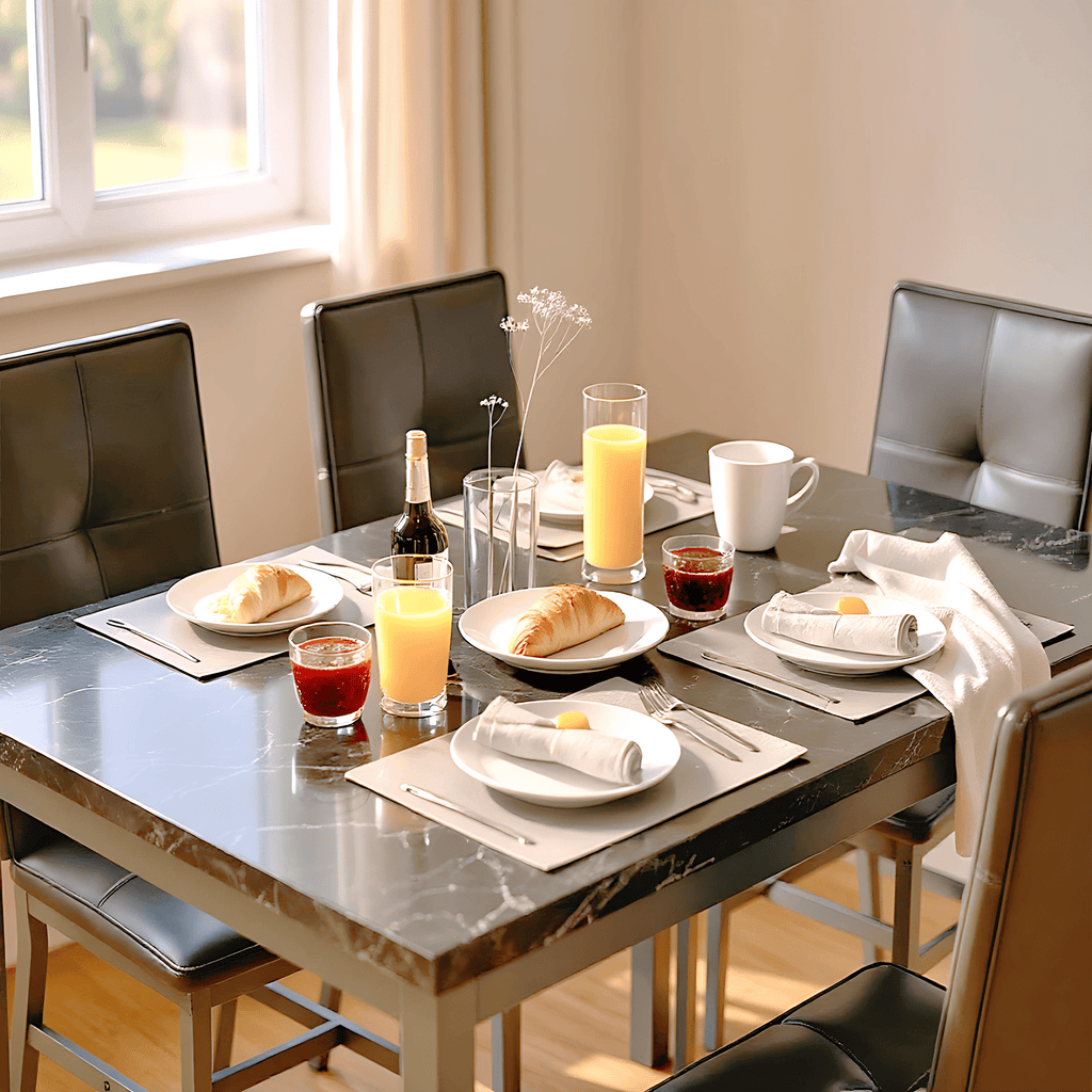 LinkRomat Dining Table Set for 4, Modern Faux Marble Tabletop and 4 PU Leather Upholstered Chairs, Kitchen Table and Chairs for Dining Room Breakfast Nook, Gray