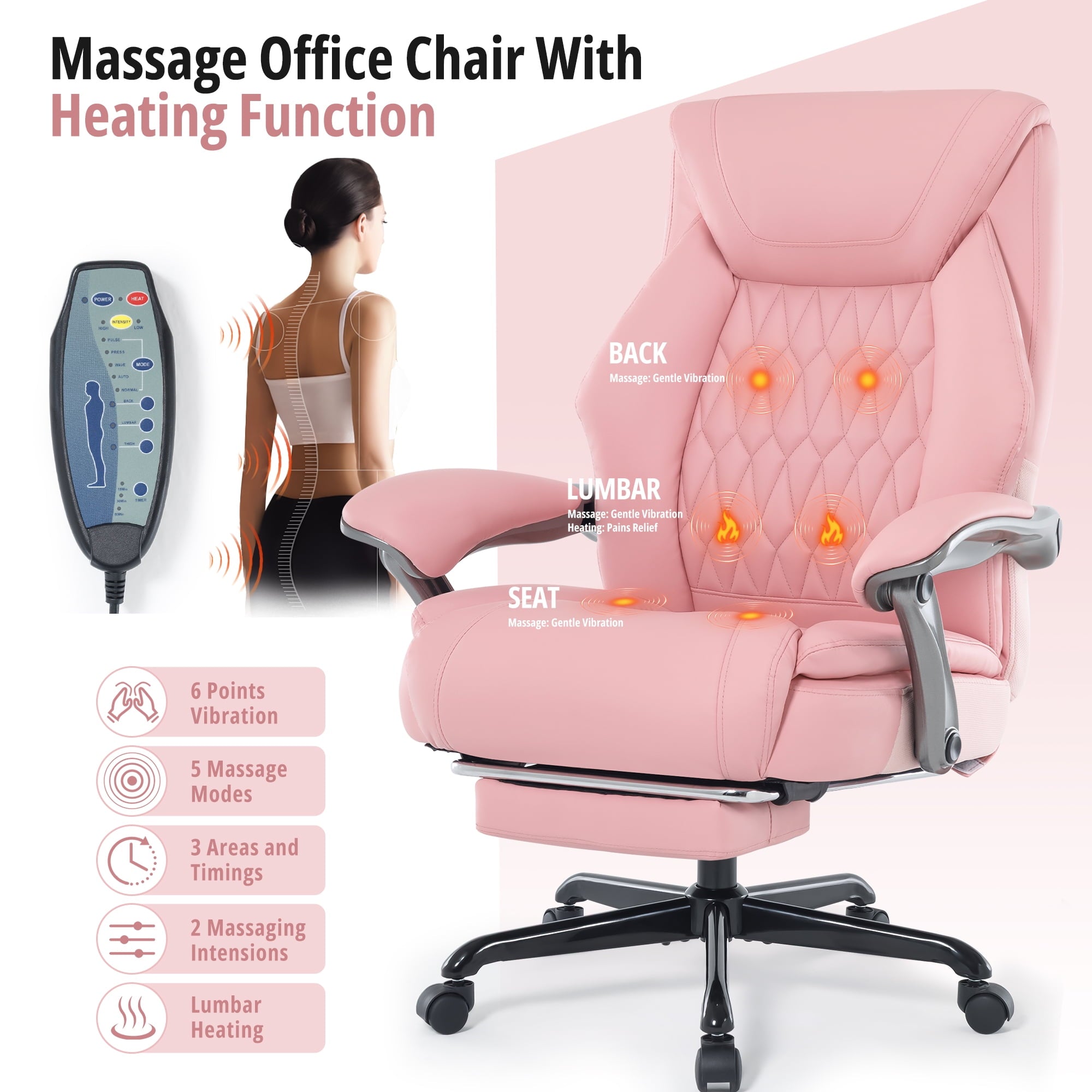 Heated Massage Office Chair with 6 Points Vibration, Reclining Ergonomic Desk Chair with Footrest for Extra Comfort, PU Leather High Back Executive Computer Chair, Thick Padded Massage Chair