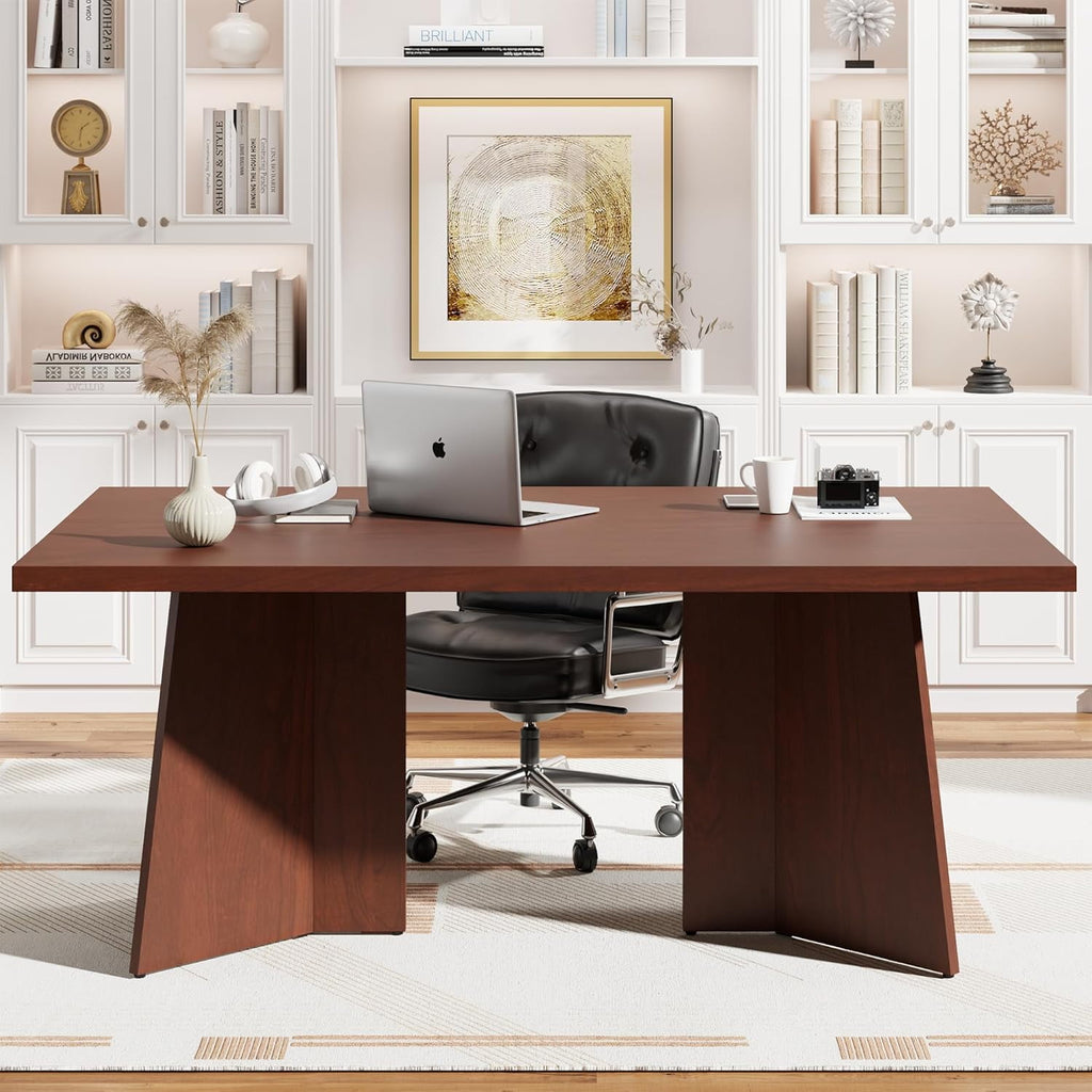 Dining Table for 6-8 People - 63 Modern Long Kitchen Table with Large Tabletop & Heavy Duty Pedestal Legs, Dinner Table for Kitchen, Conference Room, Home, Walnut