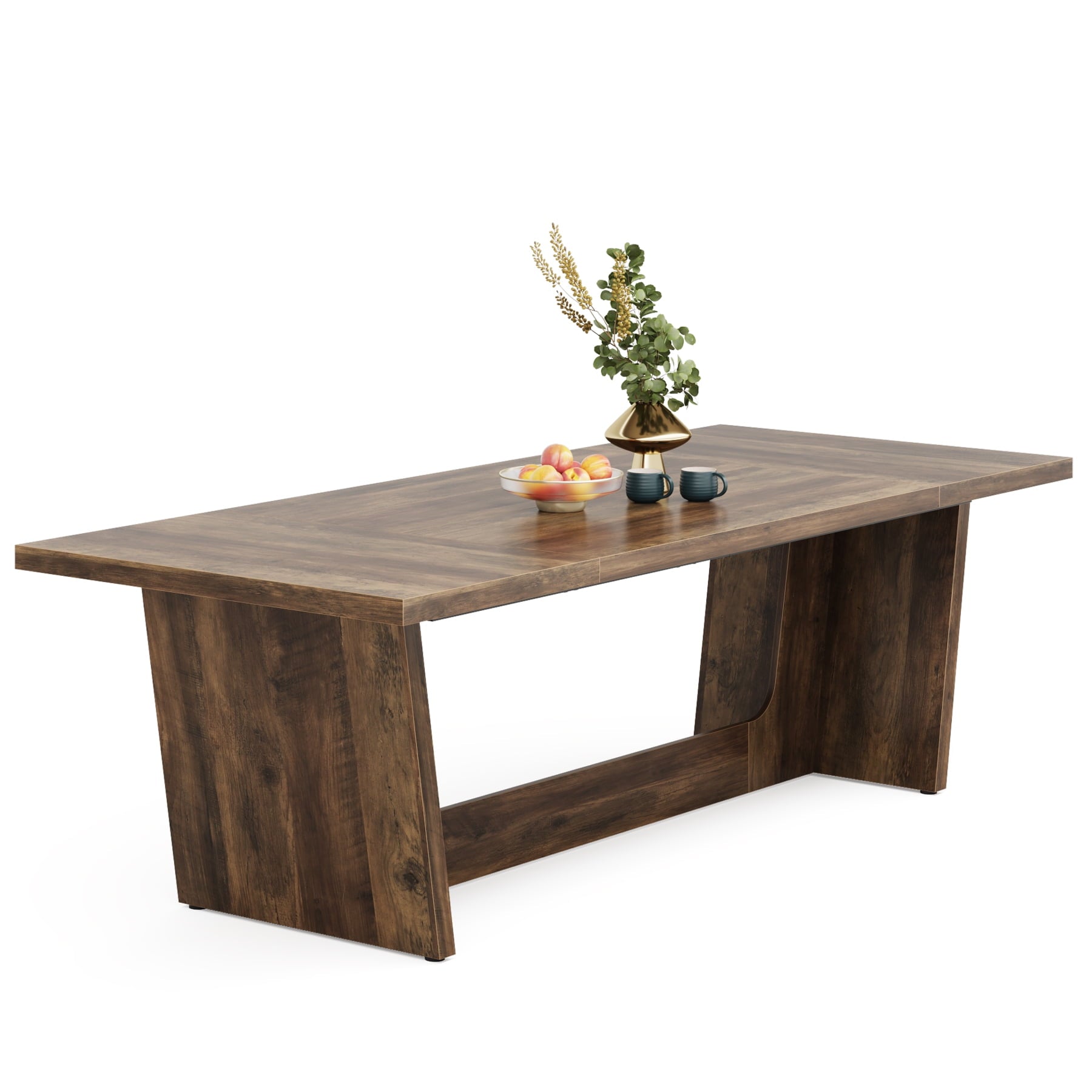 Fnova 70.87 Rectangular Dining Table for 4-6 People, Farmhouse Wood Kitchen Table with Sturdy Legs, Easy to Assemble