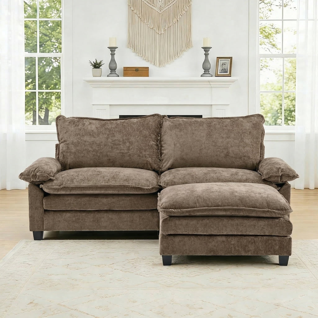 Ktaxon Sectional Sofa L Shaped Couch with Chaise Living Room Sleeper Set, 2 Seats with Chenille and Double Layer Cushions 86 W Beige