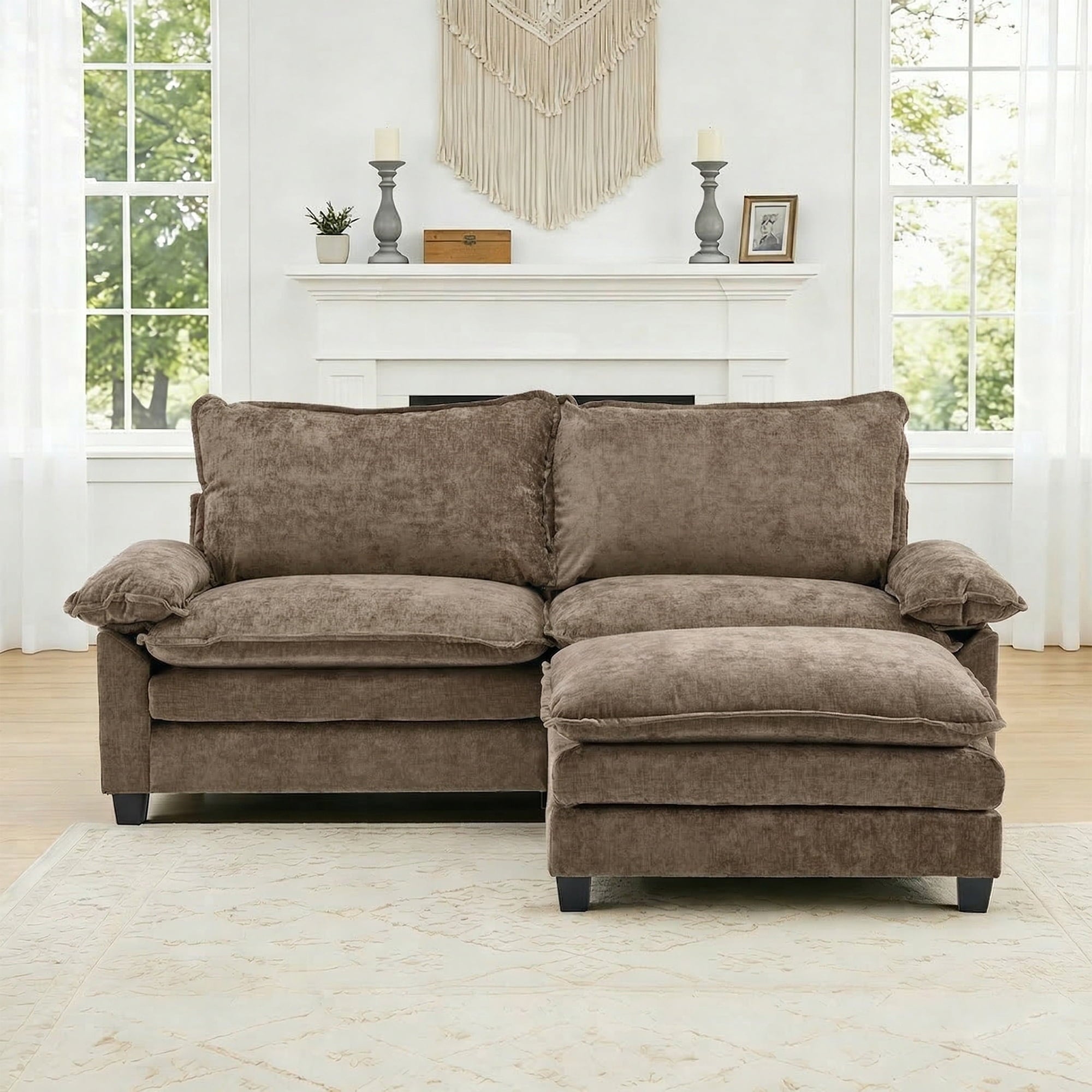 Ktaxon Sectional Sofa L Shaped Couch with Chaise Living Room Sleeper Set, 2 Seats with Chenille and Double Layer Cushions 86 W Beige