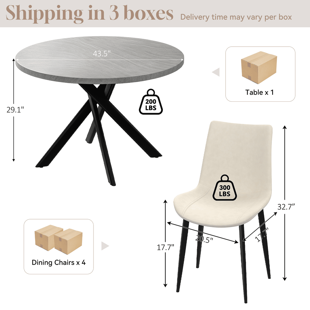 43.5 Round Dining Table for 4, Space Saving Kitchen Table with Metal Legs, Mid Century Modern Dining Table for Dining Living Room Apartment Small Space