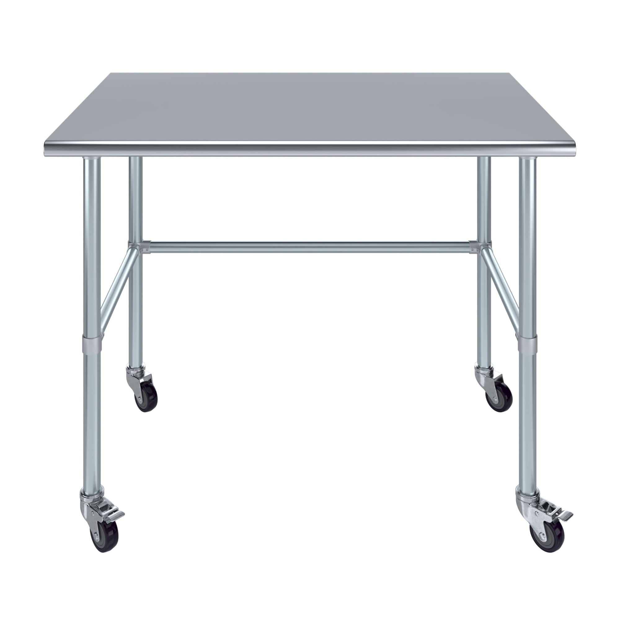 AmGood 36 Long x 30 Deep Stainless-Steel Work Table with Open Base and Wheels, Mobile Metal Table