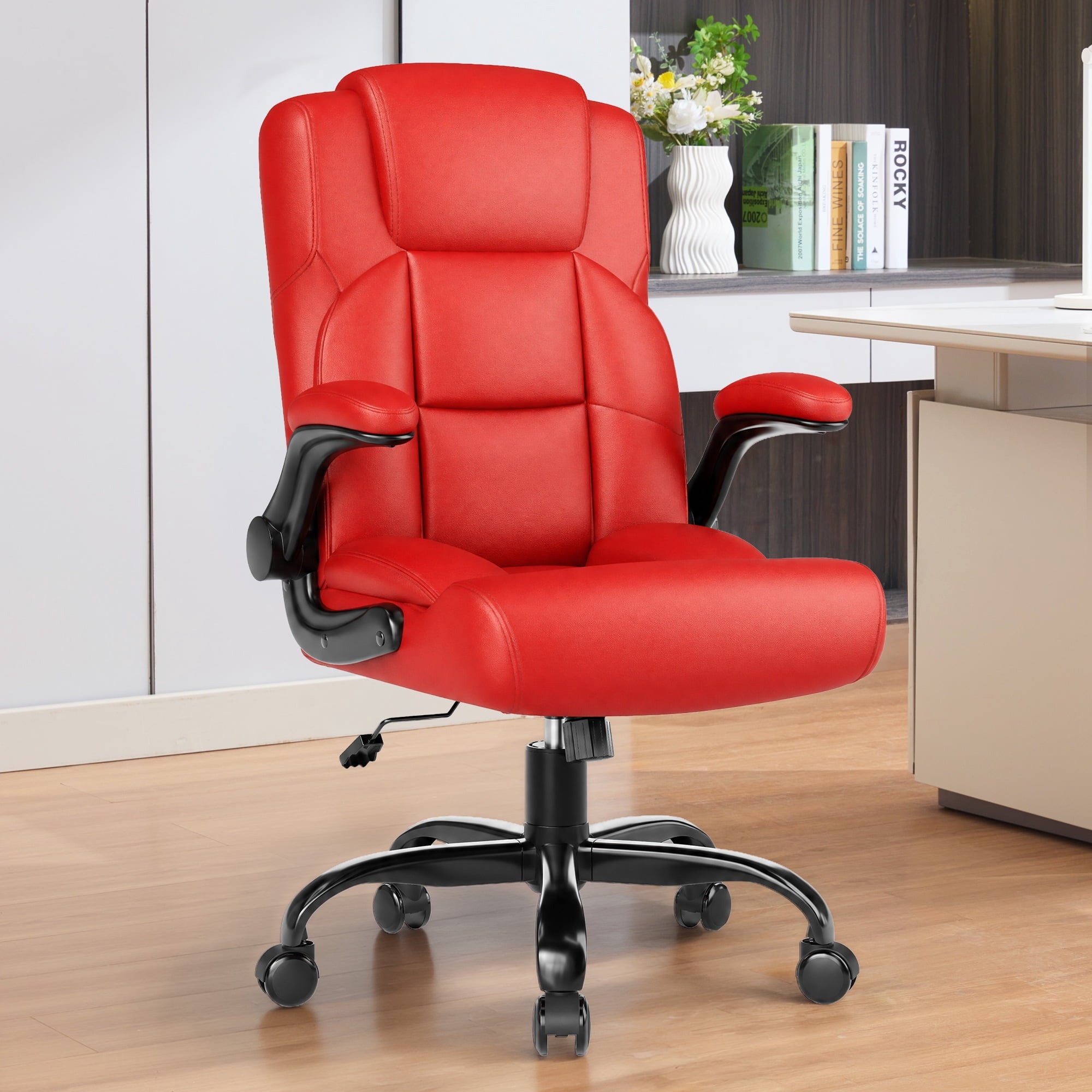 JONPONY Leather Office Chair, Big and Tall Office Chair 400LBS Wide Seat Ergonomic Computer Desk Chair High Back Executive Leather Chair Adjustable Task Chair Lumbar Back with 1-Year Warranty, Black