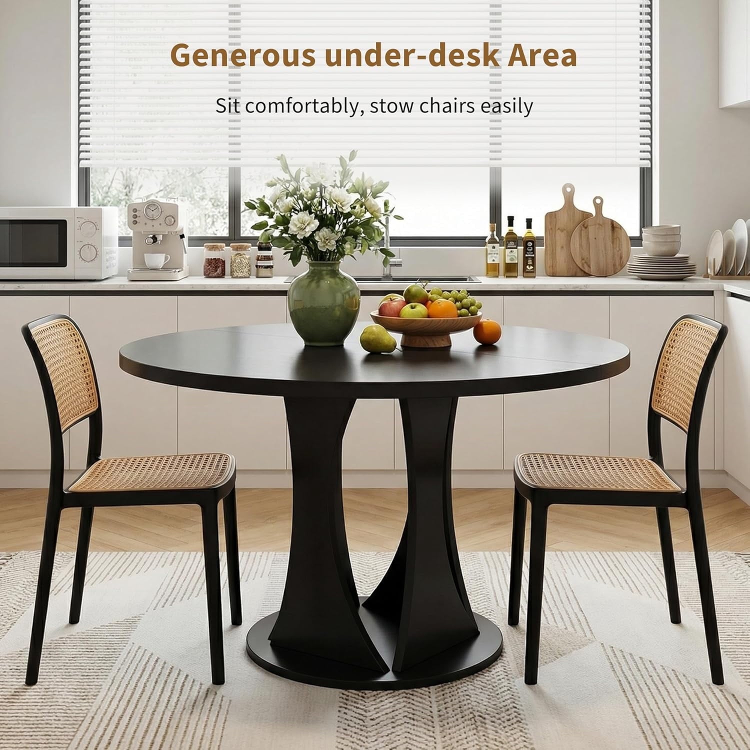 Virans 43.3-59 Extendable Round Dining Table for 6-8,Kitchen Table with MDF,Modern Dinner Table for Dining Rooms,Living Rooms,Walnut