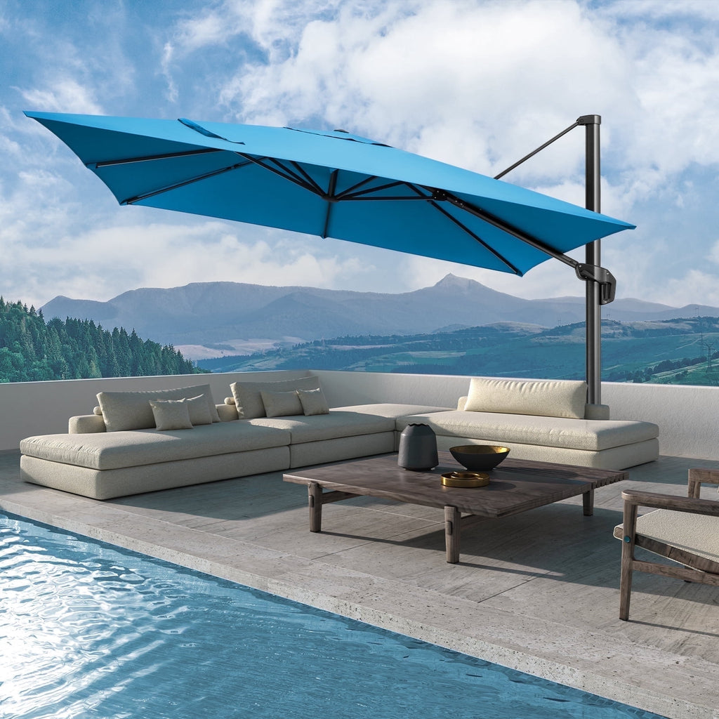 COBIZI 10x10ft Patio Cantilever Umbrella Double Roof Large Rectangular Deck Offset Umbrellas, Square Outdoor Patio Umbrella with 360°Rotation & Heavy-Duty Aluminum Frame,for Poolside Garden,Beige
