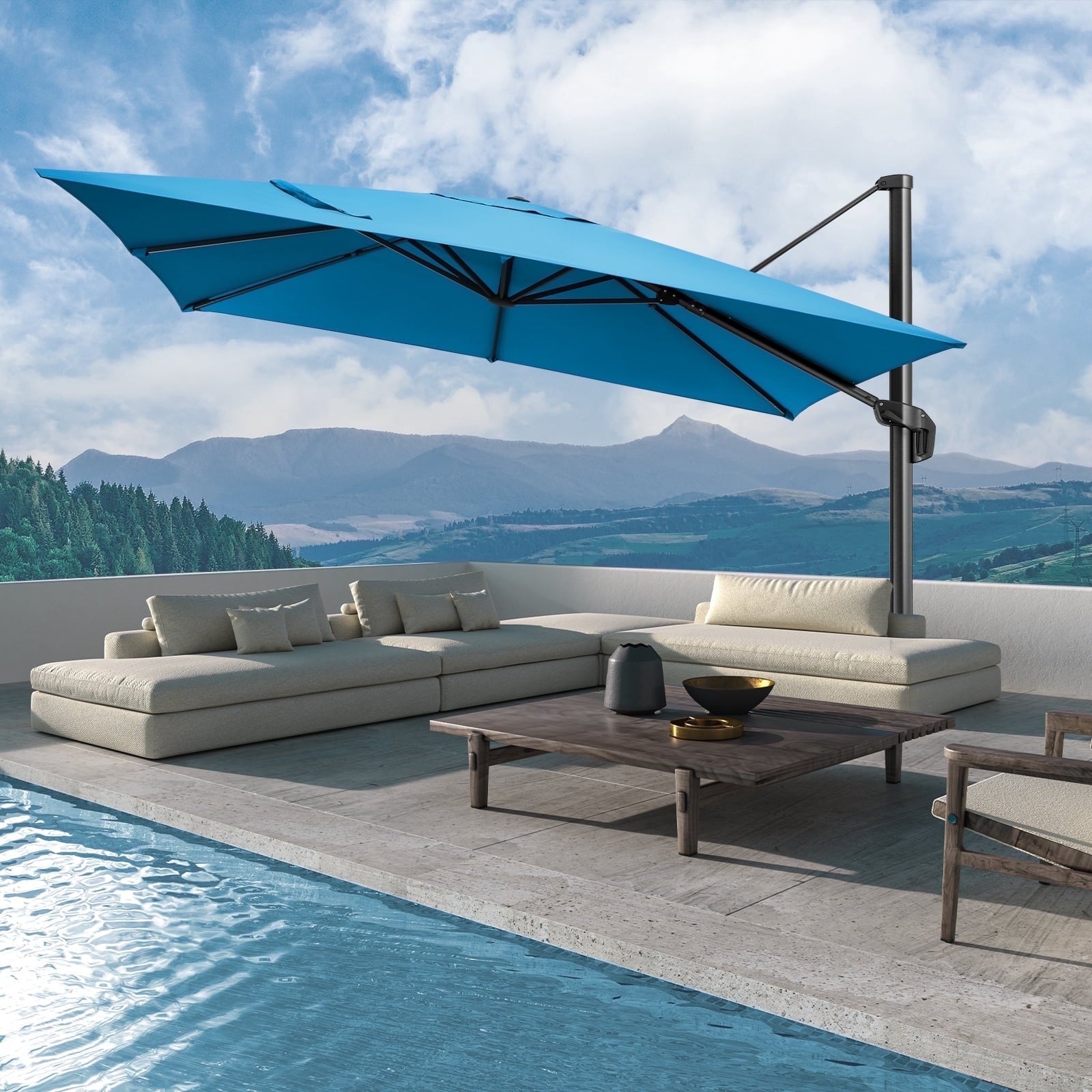 COBIZI 10x10ft Patio Cantilever Umbrella Double Roof Large Rectangular Deck Offset Umbrellas, Square Outdoor Patio Umbrella with 360°Rotation & Heavy-Duty Aluminum Frame,for Poolside Garden,Beige