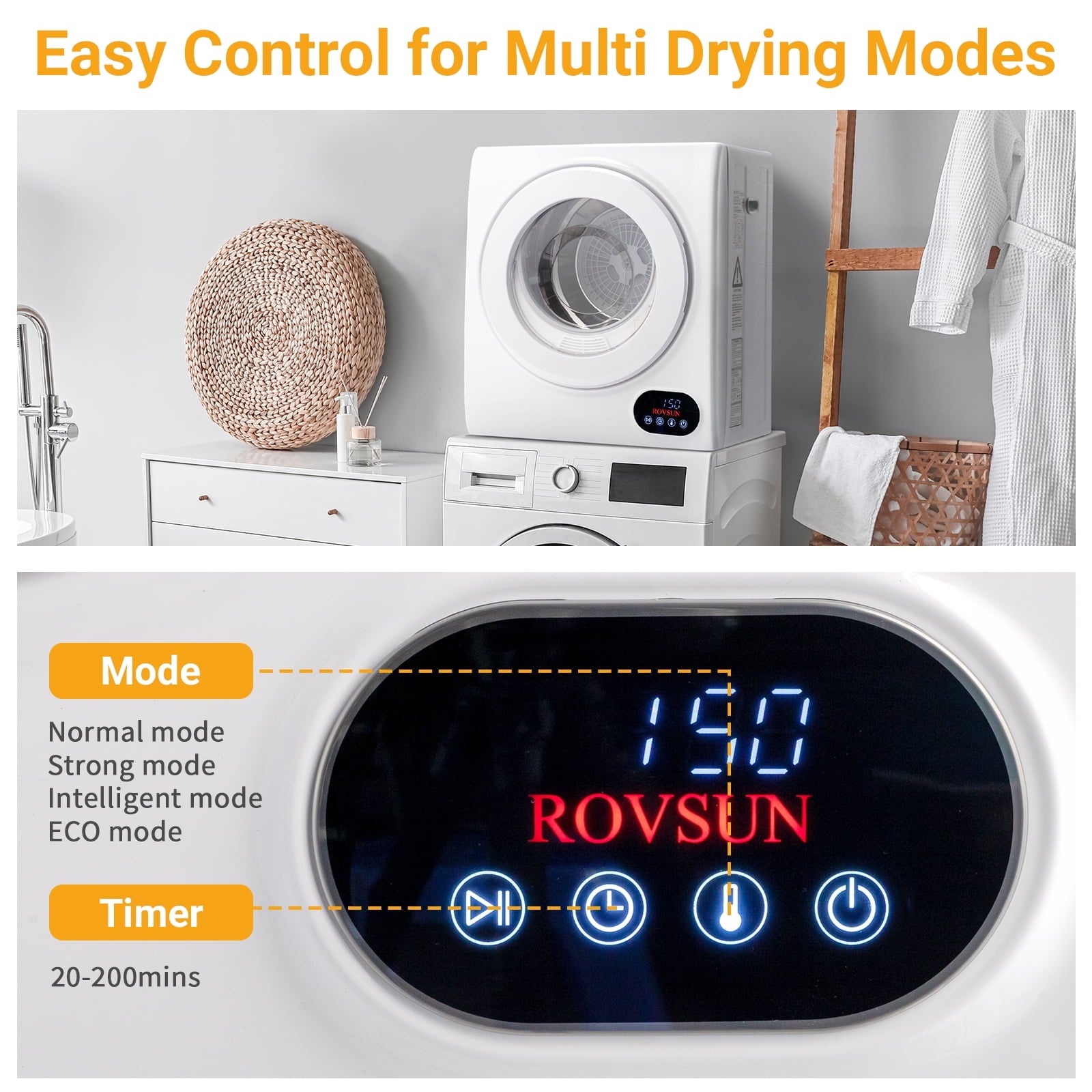 RovSun 110V White Stainless Steel Electric Tumble Dryer