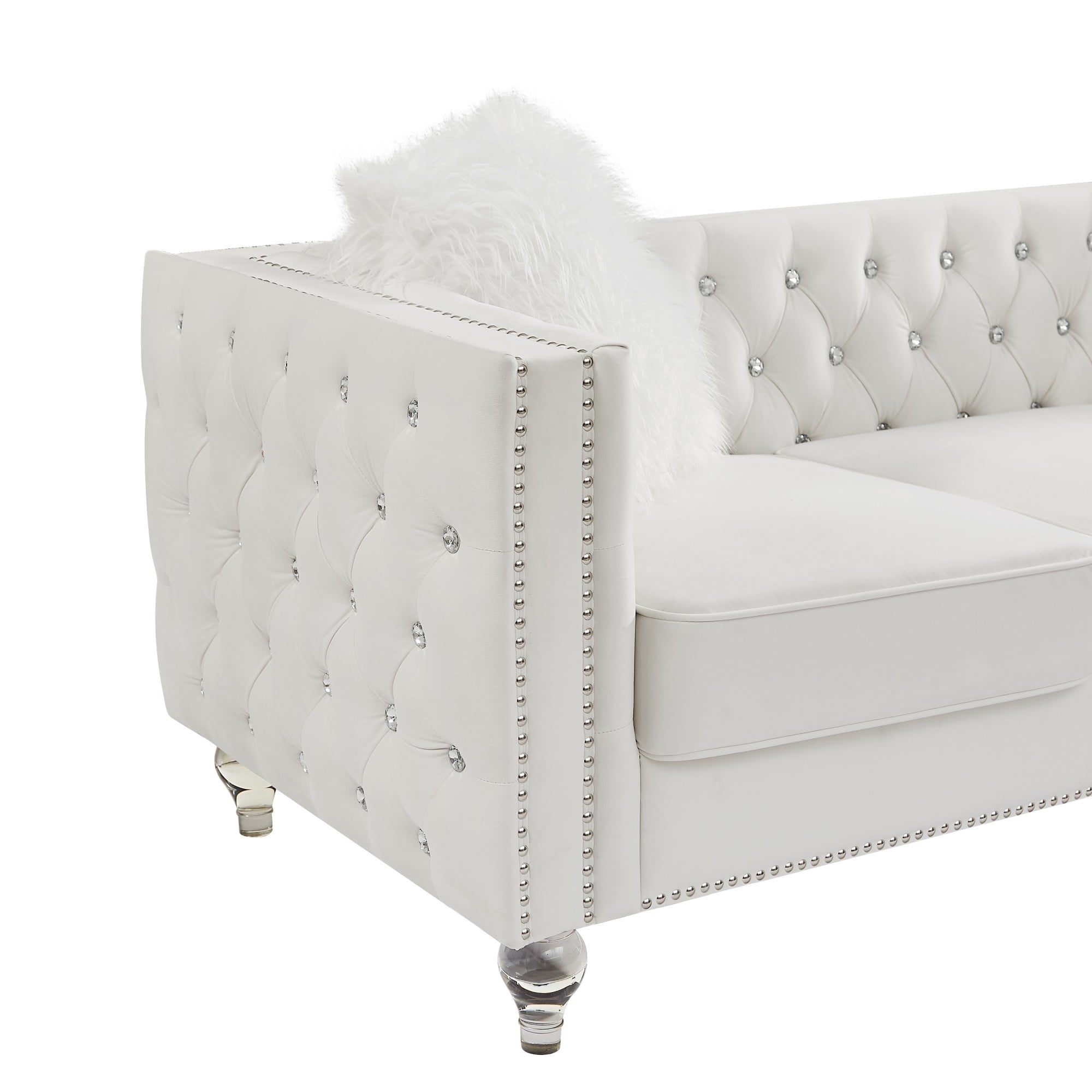 Gewnee 86.6 Modern Sofa Couch,Teddy Velvet 3 Seaters Comfy Couch with Deep Seat for Living Room,2 Pillows,Beige