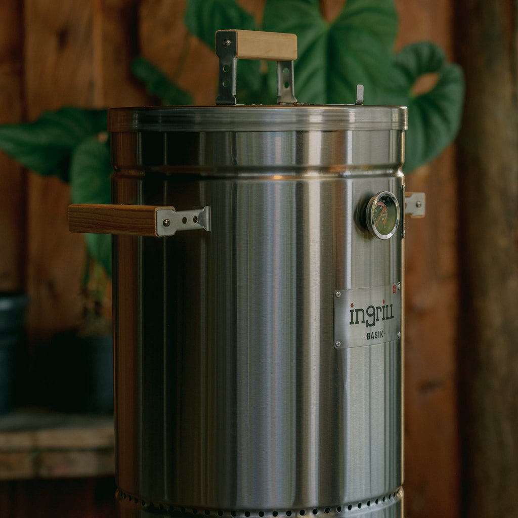 3-in-1 Stainless Steel Smoker Barrel Grill – Portable Charcoal BBQ with Thermometer, 6 lbs Outdoor Cooking Smoker for Camping, Backyard & Home BBQ INGRILL