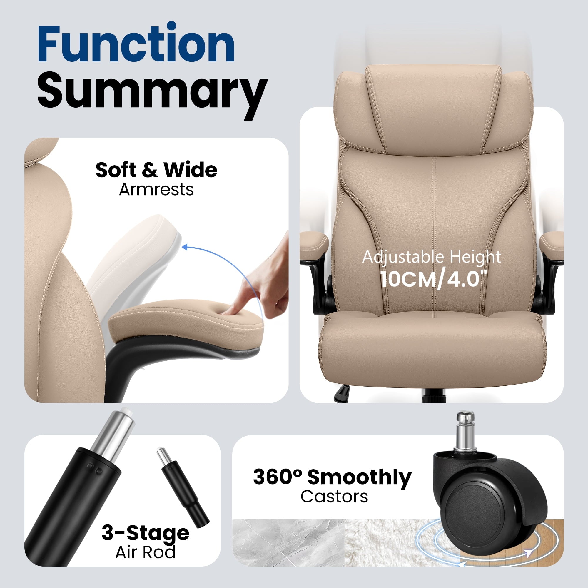 STACOO High Back Executive Office Chair 400lbs, Big and Tall Ergonomic Desk Chair with Lumbar Support & Flip-up Armrests, PU Leather Swivel Chair with Adjustable Height – Brown