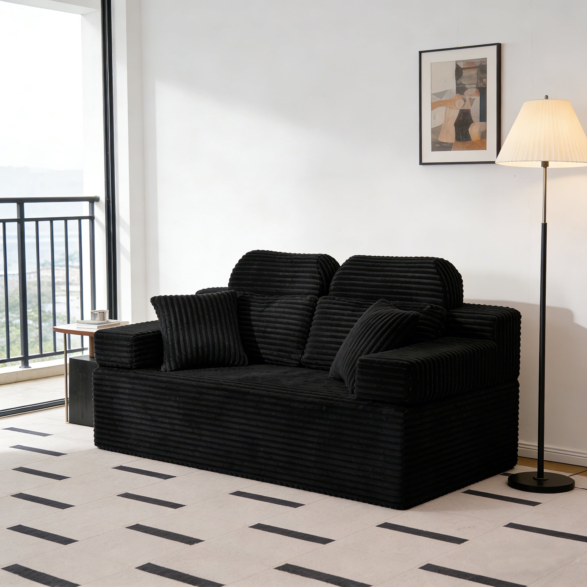71 High Backrest Sofa for Small Spaces, Compressed Corduroy Couch with Deep Seating for Living Room, Bedroom, Dark Grey