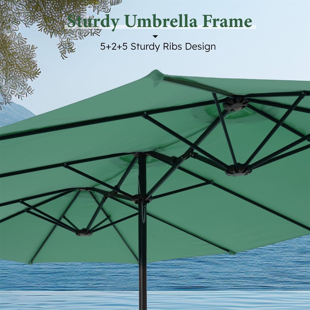 SUMMIT LIVING 15 ft Large Patio Umbrella with Base (Included) Double-Sided Rectangular Outdoor Deck Umbrella for Outside - Beige