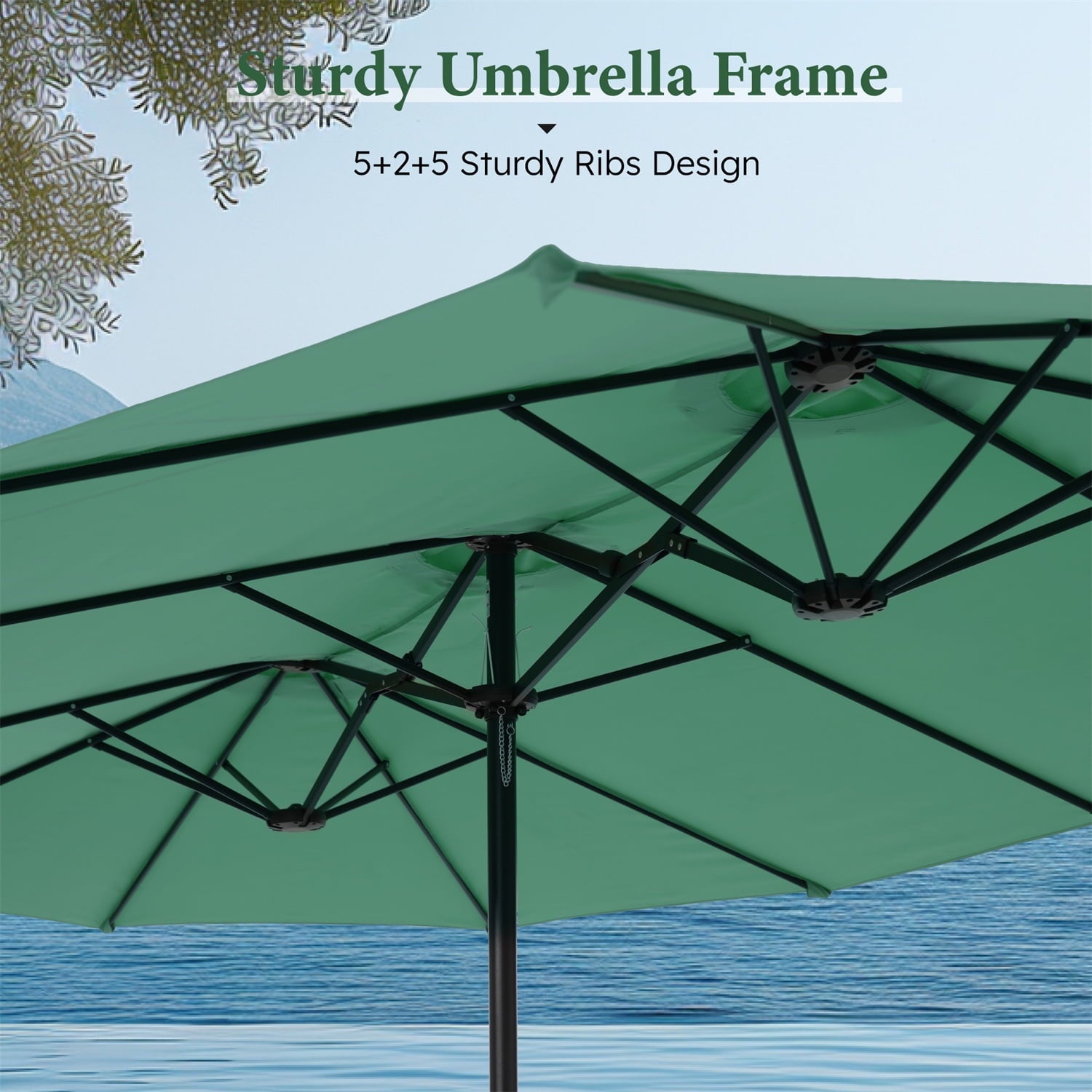 SUMMIT LIVING 15 ft Large Patio Umbrella with Base (Included) Double-Sided Rectangular Outdoor Deck Umbrella for Outside - Beige