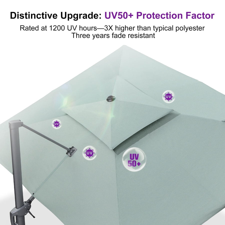 PURPLE LEAF Cantilever Umbrellas 12FT Square Large Patio Umbrella Offset Umbrella with 360°Rotation Tilting And Hanging Double Top, Grey