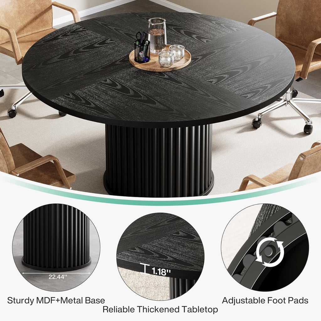 Modern Faux Marble Dining Table, 63 Rectangular 4-6 Seater Wood Table with Sturdy Base, Kitchen Living Room Dinner Table