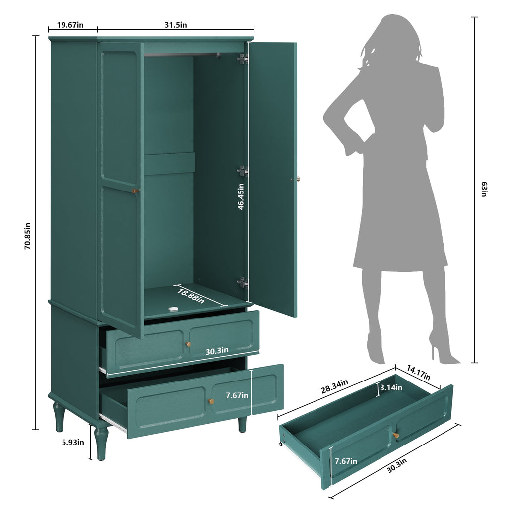 HLR 71 Tall Modern Wood Armoire Wardrobe Closet, Freestanding Cabinet with Hanging Rod for Bedroom, Brown