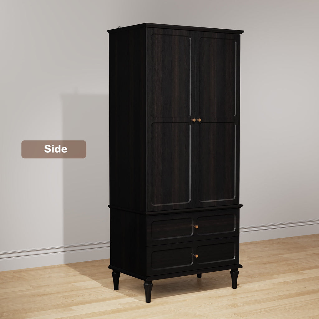 HLR 71 Tall Modern Wood Armoire Wardrobe Closet, Freestanding Cabinet with Hanging Rod for Bedroom, Brown