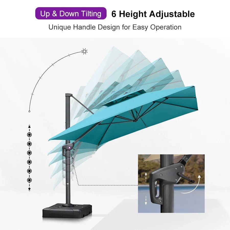 PURPLE LEAF Cantilever Umbrellas 12FT Square Large Patio Umbrella Offset Umbrella with 360°Rotation Tilting And Hanging Double Top, Grey