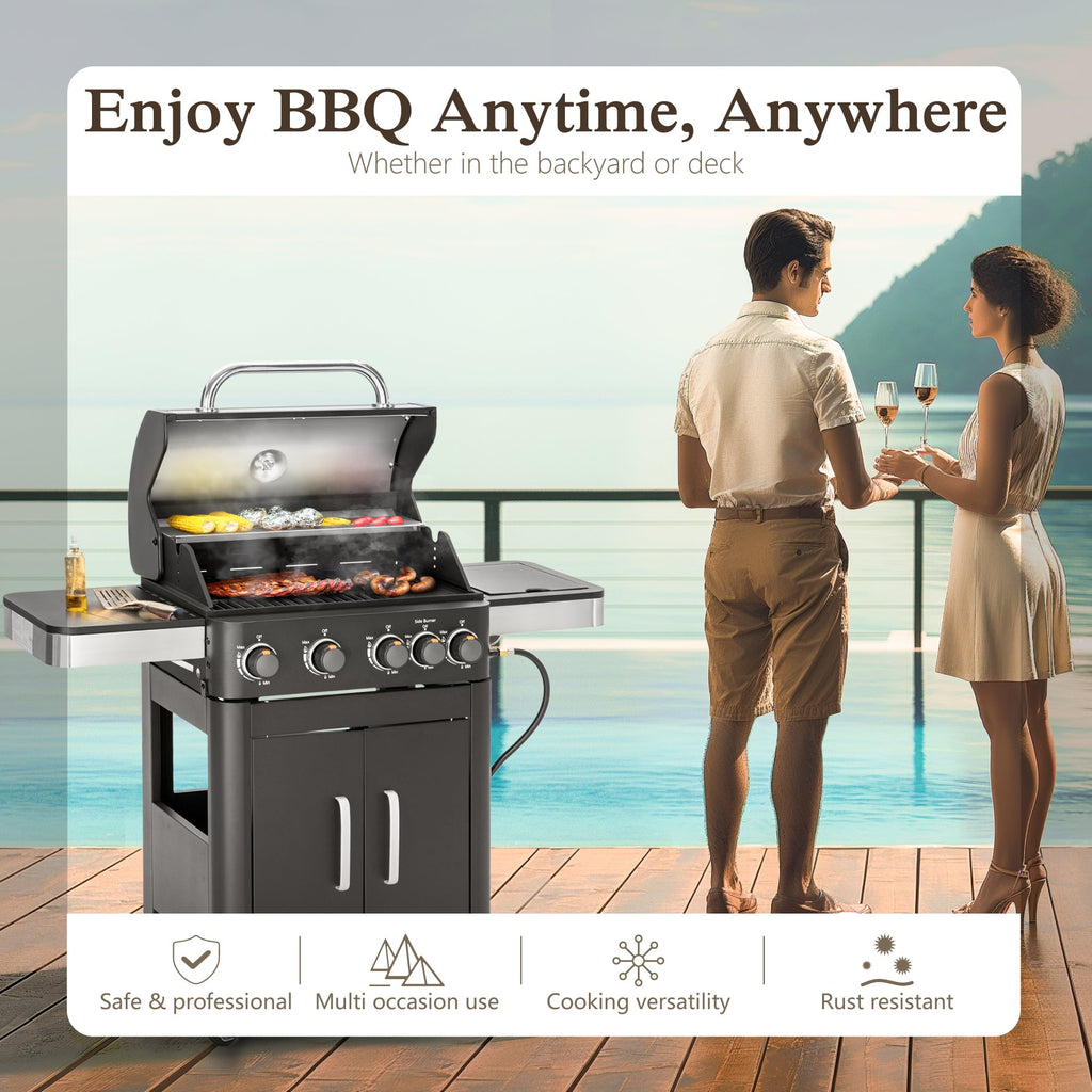 Alpha Joy 4-Burner Propane Gas Grill and Griddle Combo with Side Burner in Black