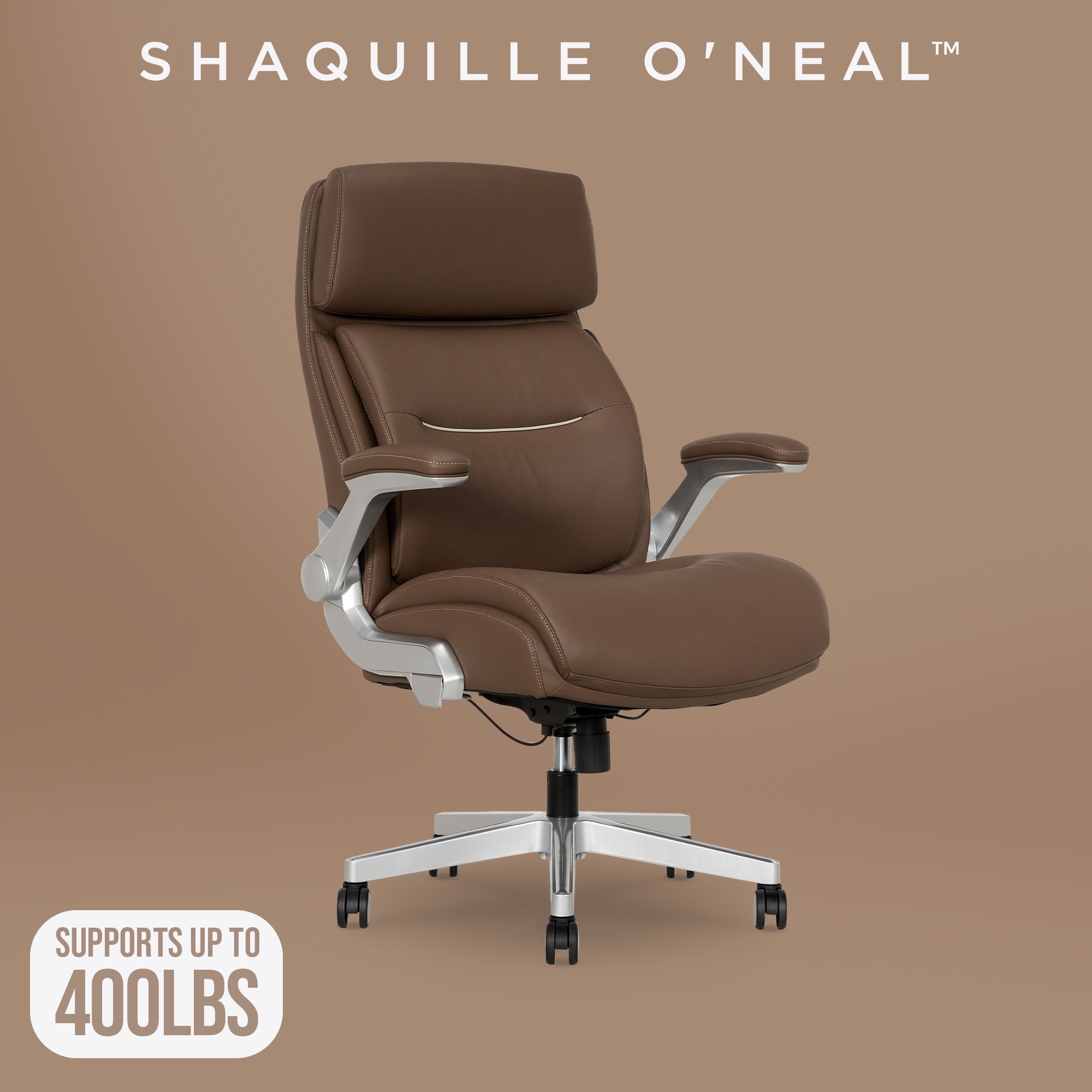 Shaquille O'Neal Cenzo Ergonomic Big and Tall Office Chair ,Flip-Up Arms PureSoft Upholstery High-Back Desk Chair with 400 lb Capacity, Black