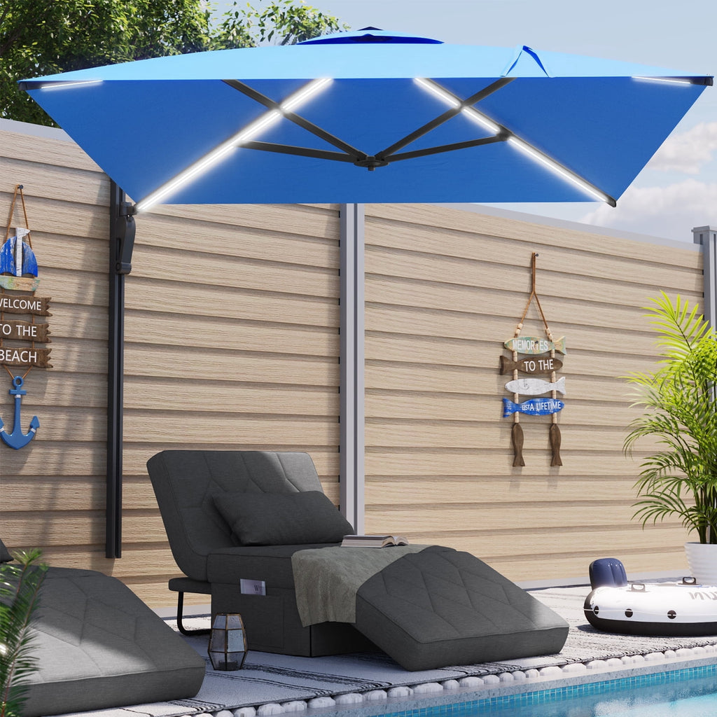 AECOJOY 10x10ft Outdoor Cantilever Patio Umbrella with Base, 360° Tilt & Rotate, Beige