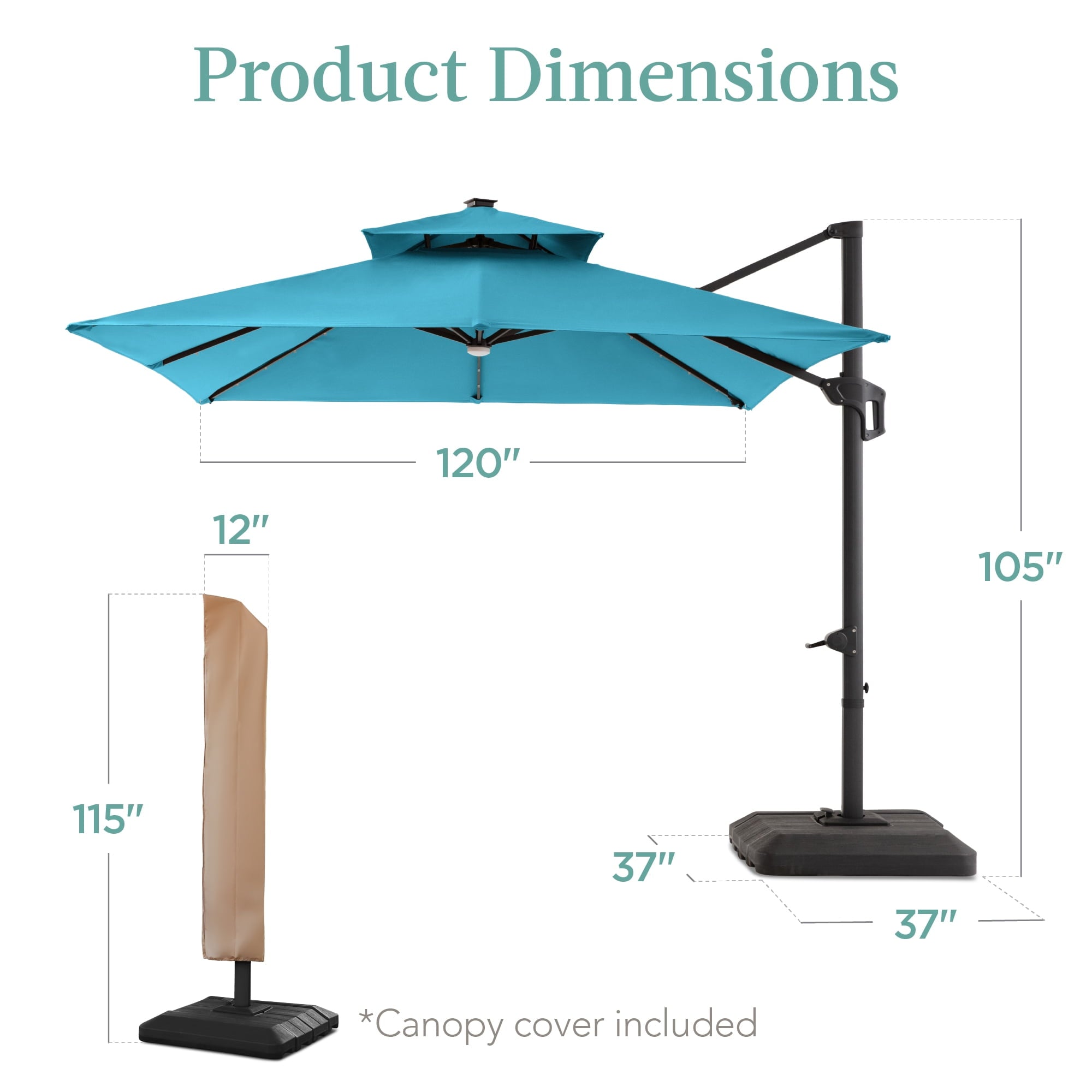 Best Choice Products 10x10ft 2-Tier Square Outdoor Solar LED Cantilever Patio Umbrella w/ Base Included - Tan