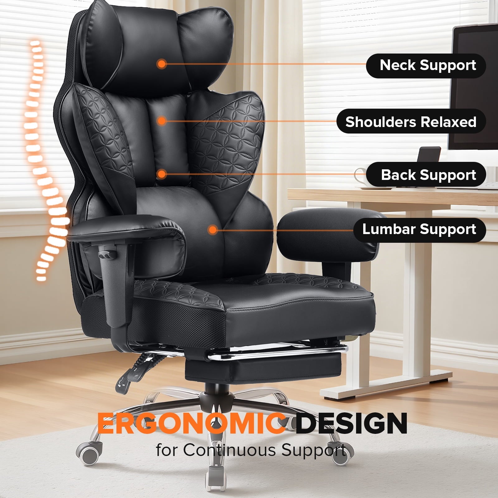 CloudRest Pro 400lbs Executive heavy duty office chair, High Back Ergonomic Computer Desk Chairwith Lumbar Back Support, Black