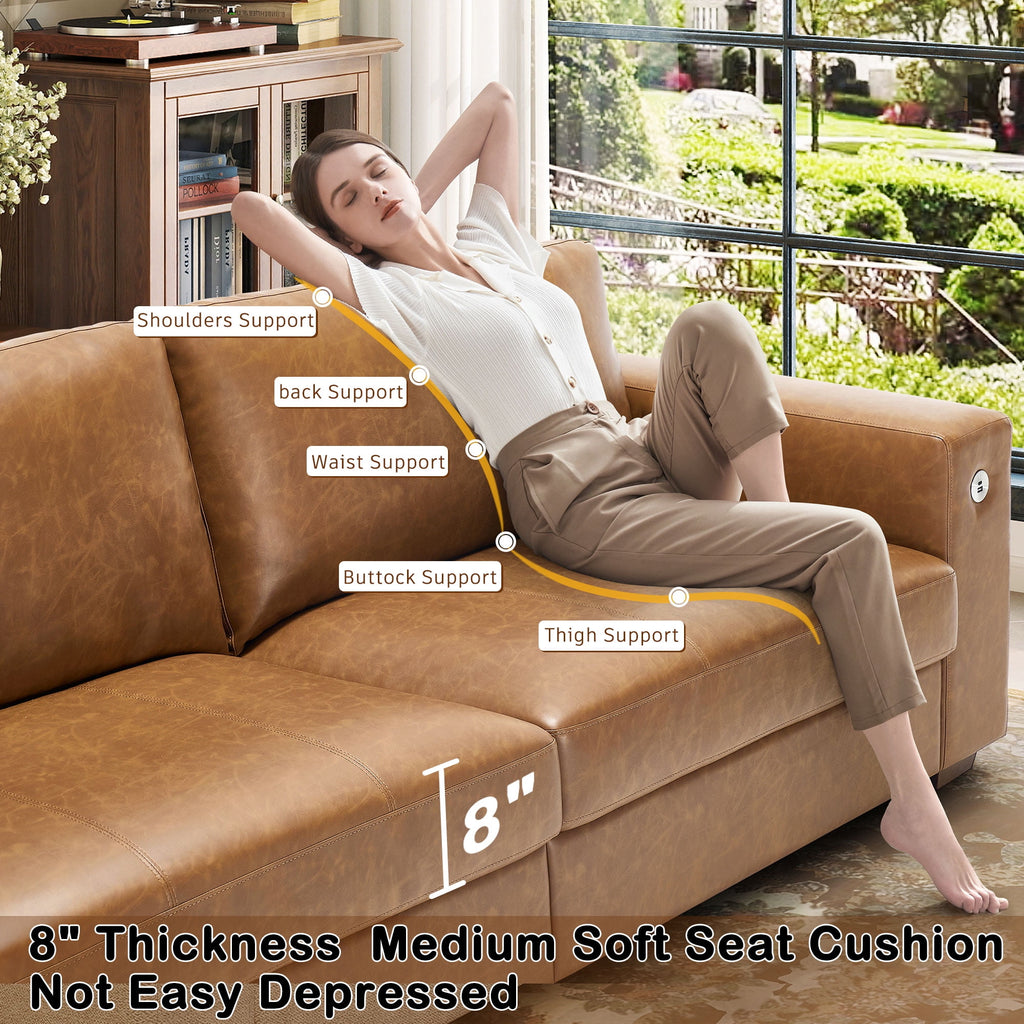 Bedluxury 89 Deep Sofa Couch with USB/Type-C Charging, Storage Pocket & Wide Armrest, Removable Cover, Seats 3 Adults, Chenille Beige