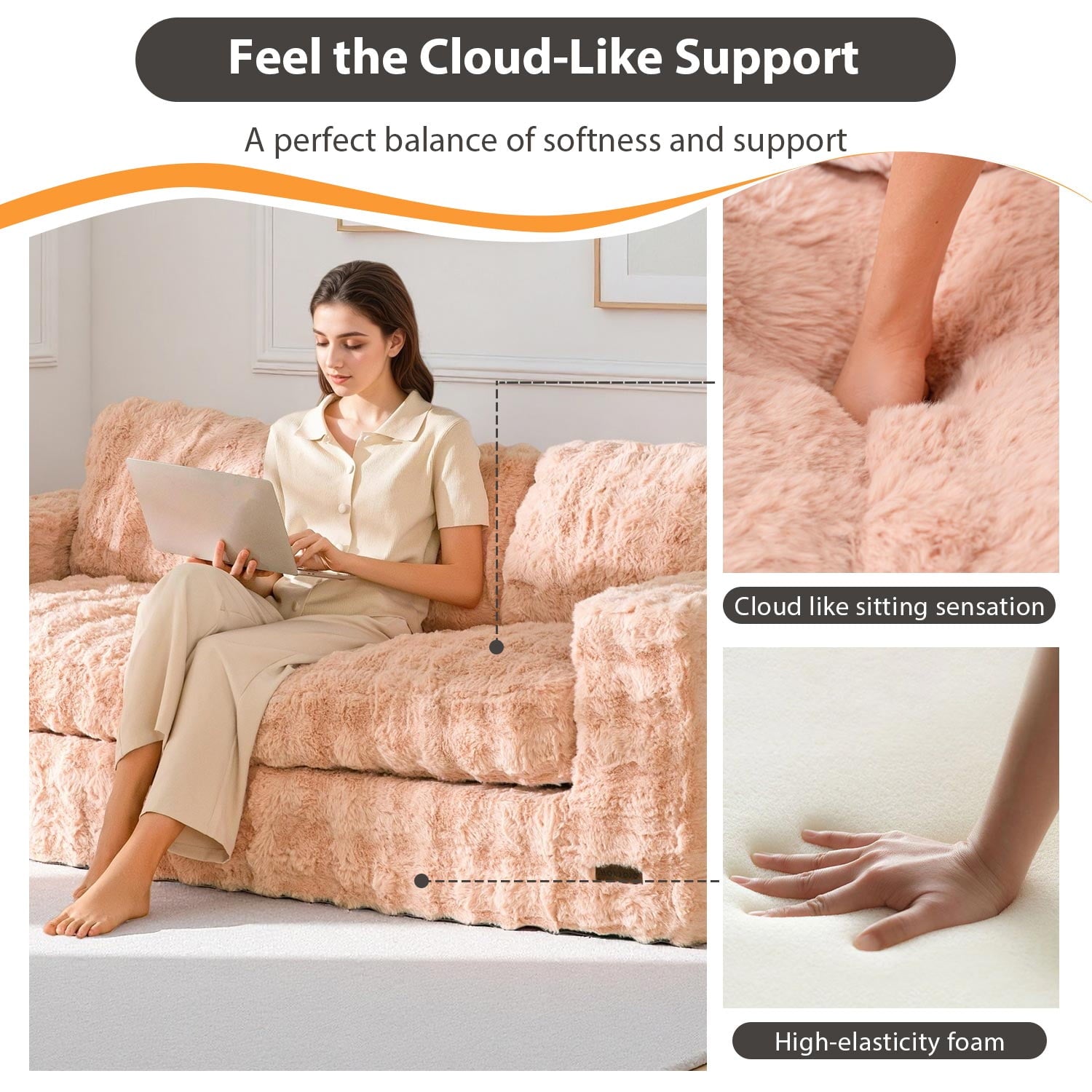 GOODONE Bean Bag Chair Sofa,Giant Loveseat Bubbled Boneless Couch,Modern Soft Comfy Plush Lazy Sofa for Living Room and Apartments,No Assembly Required,Beige