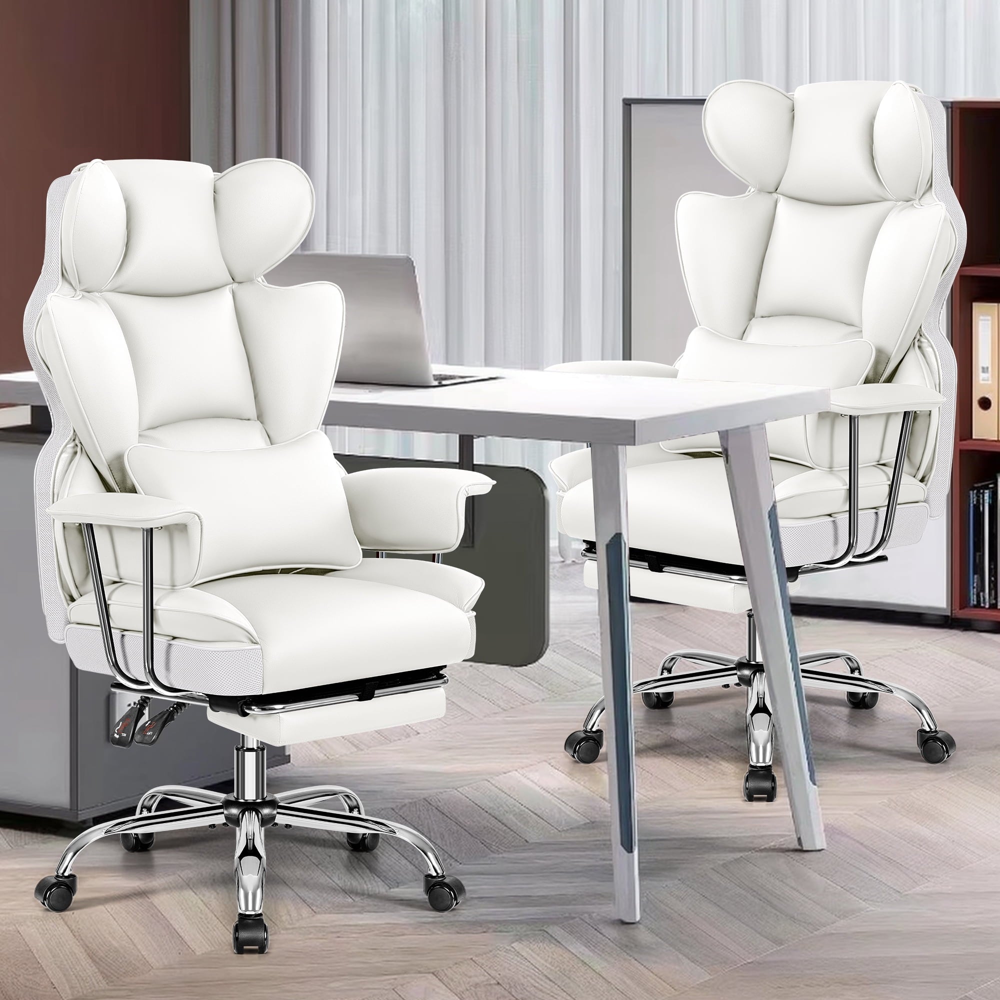 COOLHUT Big and Tall Office Chair 500LBS Wide Seat Ergonomic Computer Desk Chair, PU Leather Executive Office Chair with Footrest, Adjustable Task Chair Lumbar Back Support 8 Hour, Black