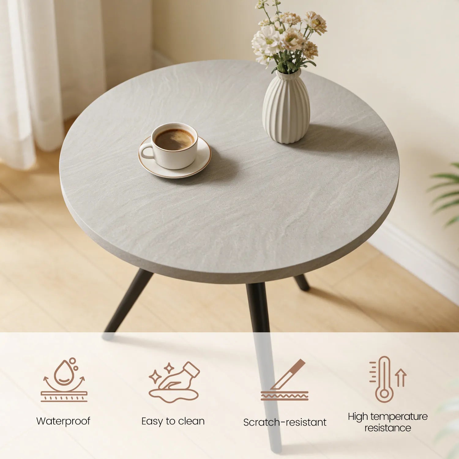 34.8 Round Dining Table for 4 People, Modern Circle Kitchen Table with Metal Legs for Kitchen, Dining Room, Apartment,Gray