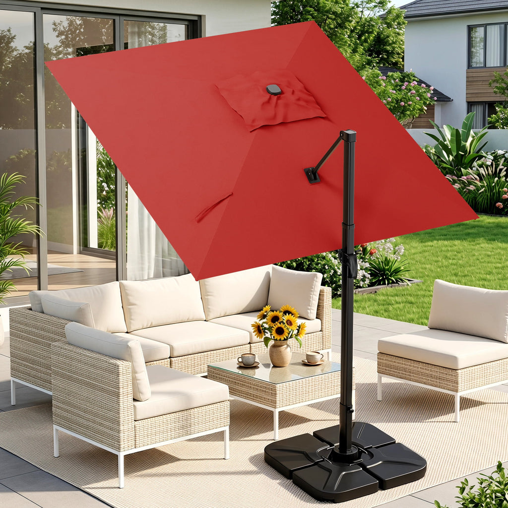 Easthome 10 × 10FT Square Cantilever Patio Umbrella, 360° Rotating Offset Umbrella with Crank, 8 ribs, Outdoor Hanging Roman Umbrella for Garden Deck Backyard, Red