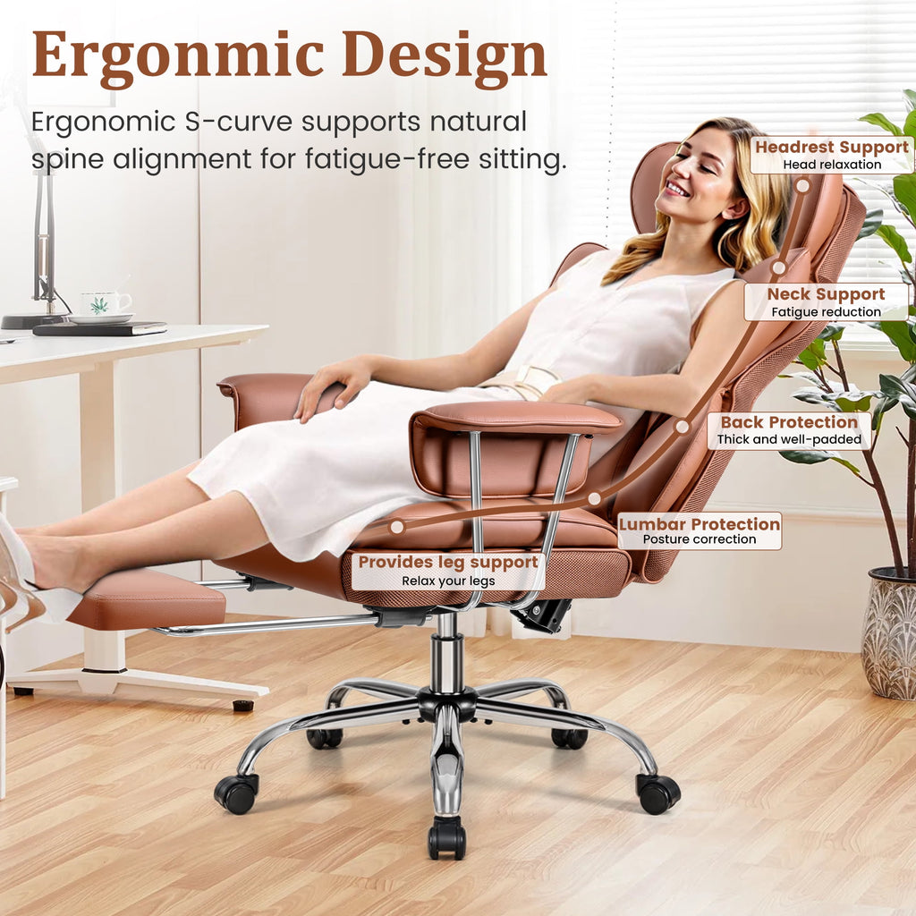 COOLHUT Big and Tall Office Chair 500LBS Wide Seat Ergonomic Computer Desk Chair, PU Leather Executive Office Chair with Footrest, Adjustable Task Chair Lumbar Back Support 8 Hour, Black