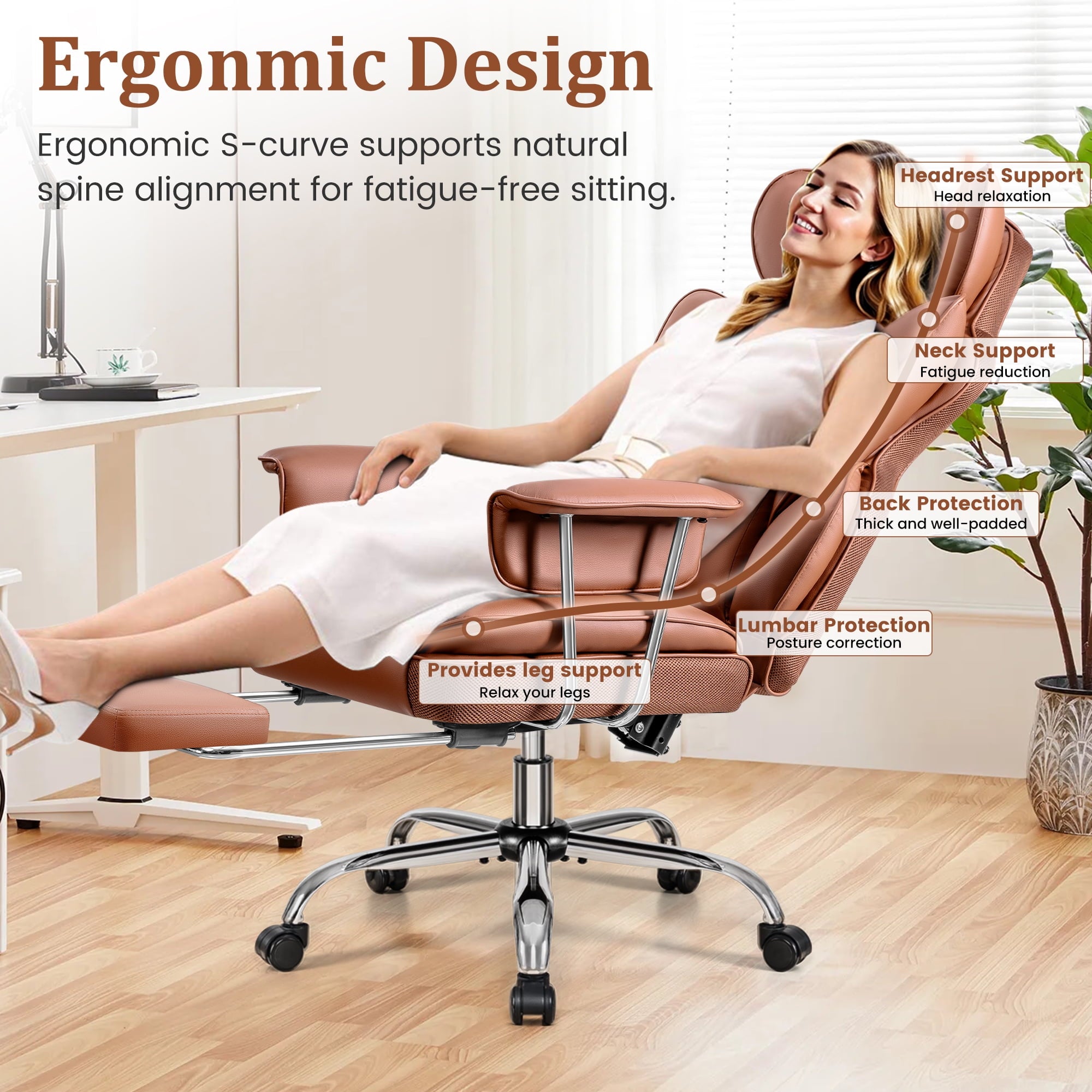 COOLHUT Big and Tall Office Chair 500LBS Wide Seat Ergonomic Computer Desk Chair, PU Leather Executive Office Chair with Footrest, Adjustable Task Chair Lumbar Back Support 8 Hour, Black