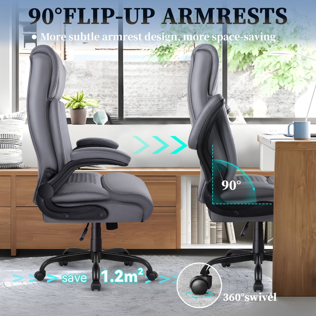 BOSSIN 400lbs Executive Office Chair with Foot Rest, Ergonomic Heavy Duty Big and Tall Desk Chair with Adjustable Headrest, High Back PU Leather Comfy Computer Chair