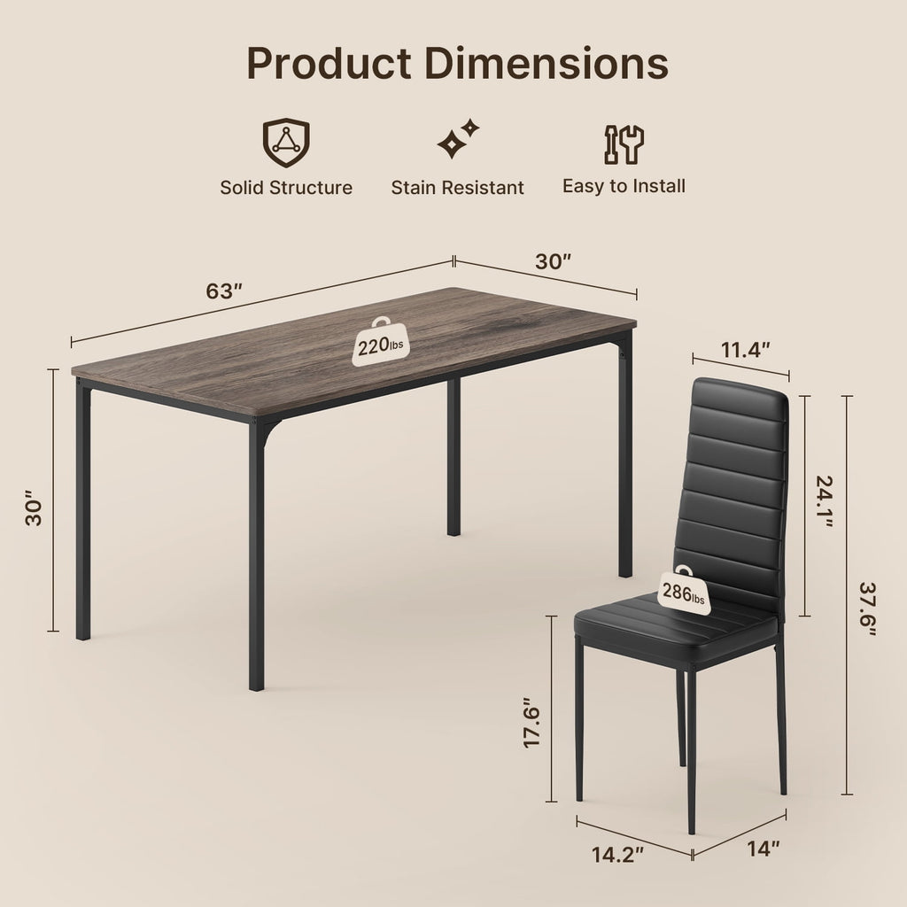 7 Piece Dining Table Set for 6, Kitchen Dining Room Furniture with 6 PU Leather Upholstered Chairs, Suitable for Apartment Small Space, Black