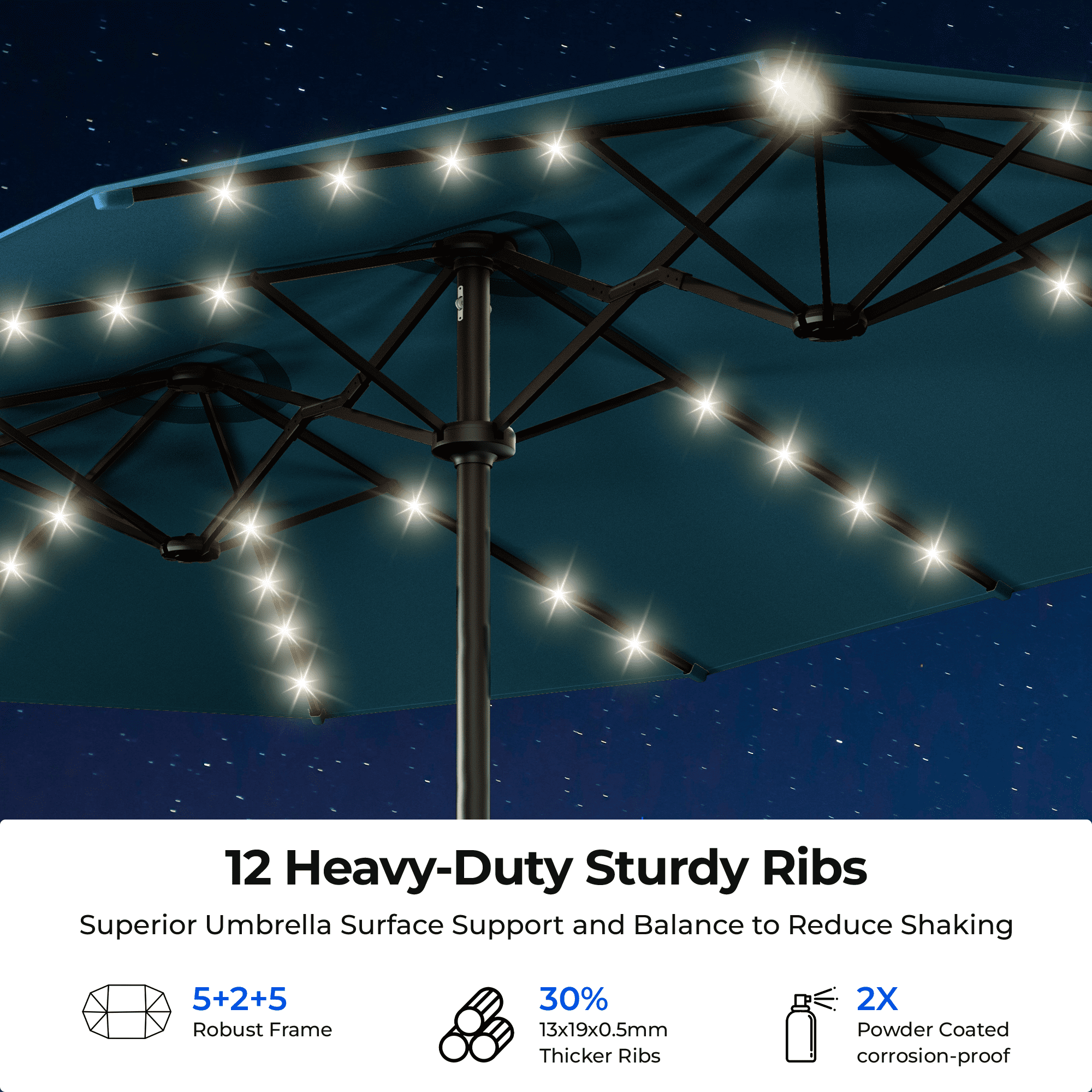 15ft Smart Electric Patio Umbrella, Large Double Sided Rectangular Outdoor Patio Umbrella with Light and Base for Lawn, Garden, Backyard,Beige