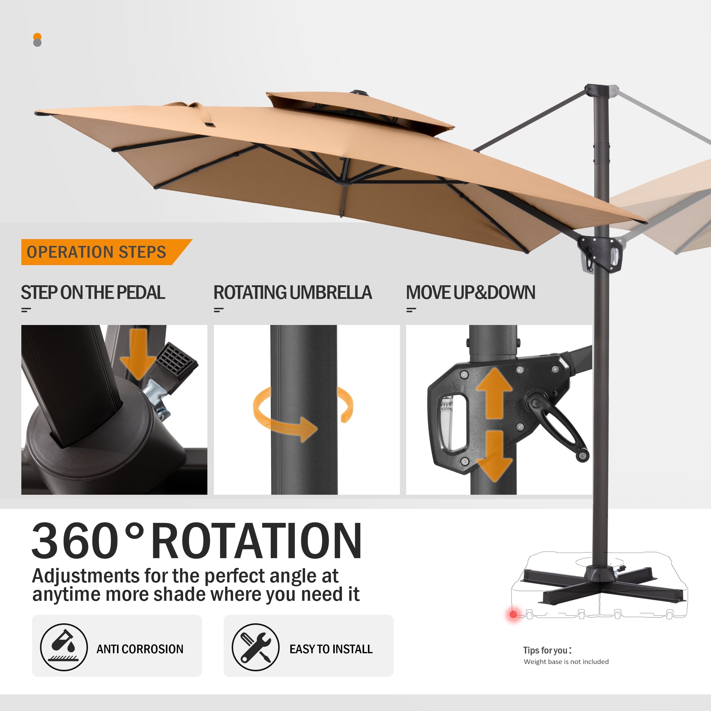 Pellebant 9' X 11' Patio Umbrella Outdoor Rectangle Umbrella Large Cantilever Umbrella Windproof Offset Heavy Duty Sun for Garden Deck Pool Patio
