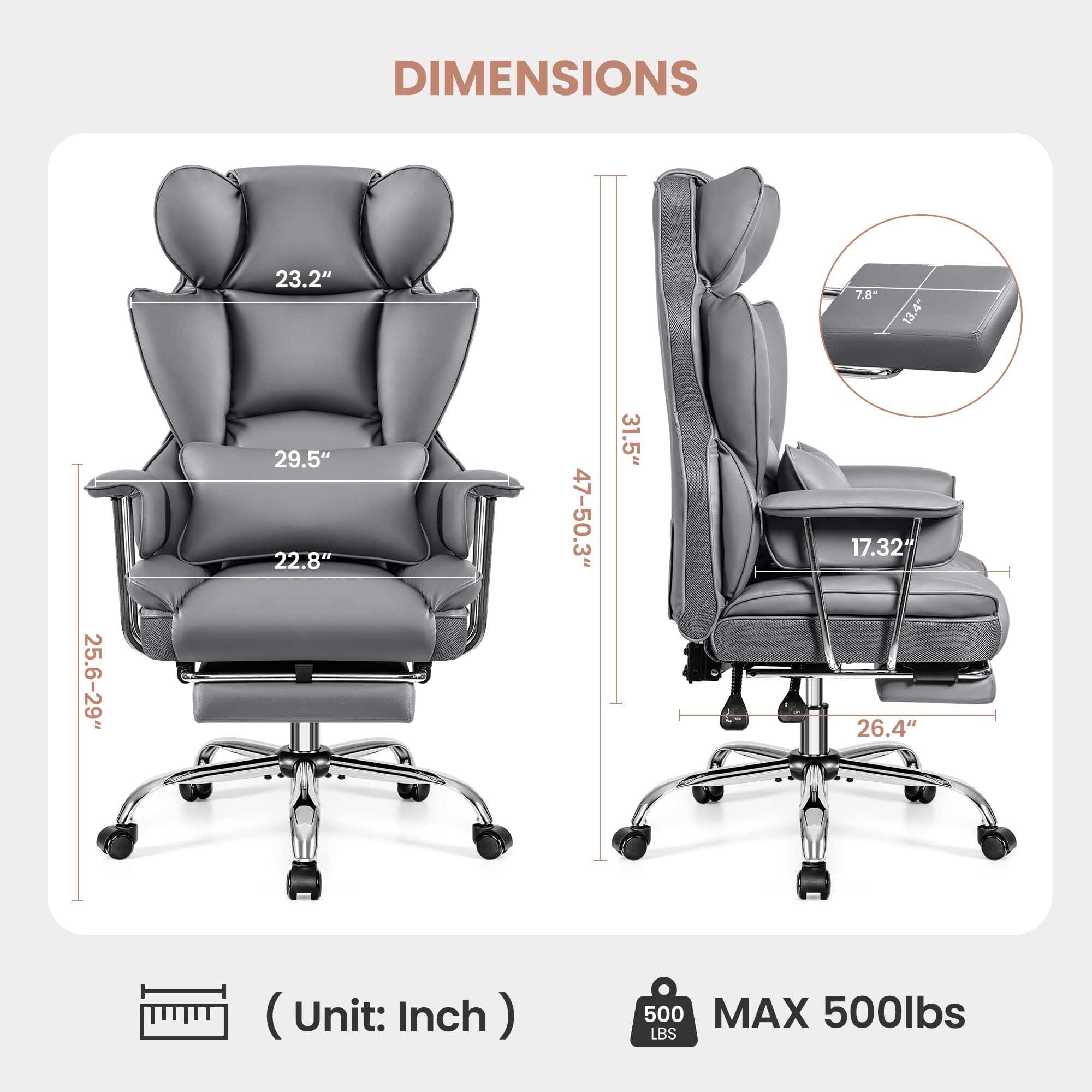 ATHOPE Executive Leather Office Chair 500lbs, Big and Tall Desk Chair with Footrest, High Back Ergonomic Reclining Computer Chair, High-Density Foam, Heavy Duty Swivel Rolling Chair, Black