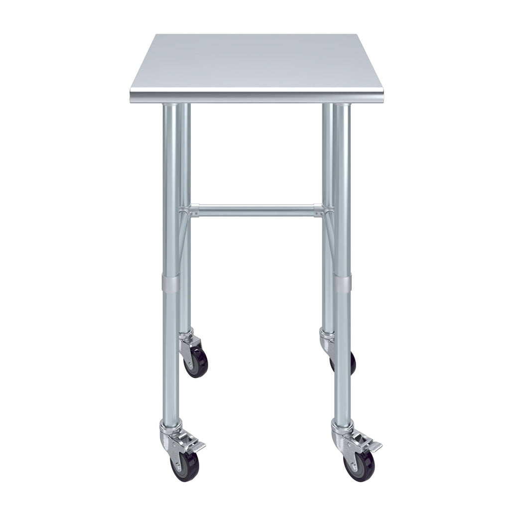 AmGood 36 Long x 30 Deep Stainless-Steel Work Table with Open Base and Wheels, Mobile Metal Table