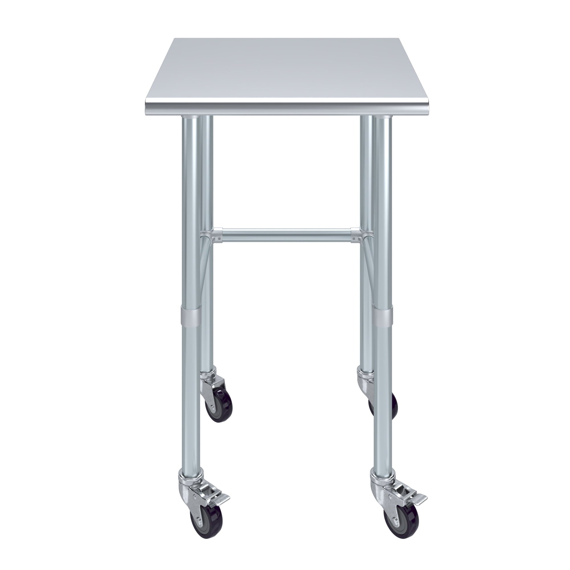 AmGood 36 Long x 30 Deep Stainless-Steel Work Table with Open Base and Wheels, Mobile Metal Table