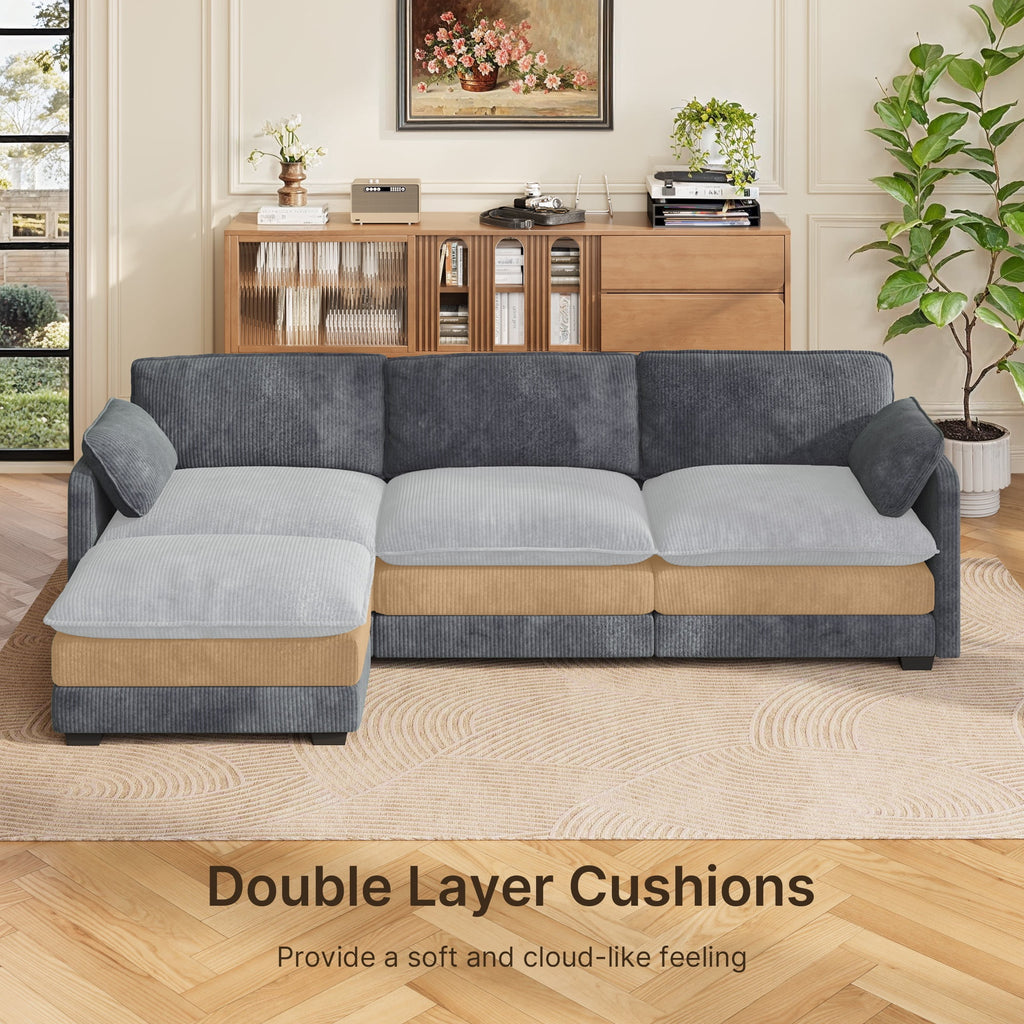 Sofa, L-Shaped Sofa Couch with Deep Seat and Movable Footrest Sofa for Office|Living Room, Gray