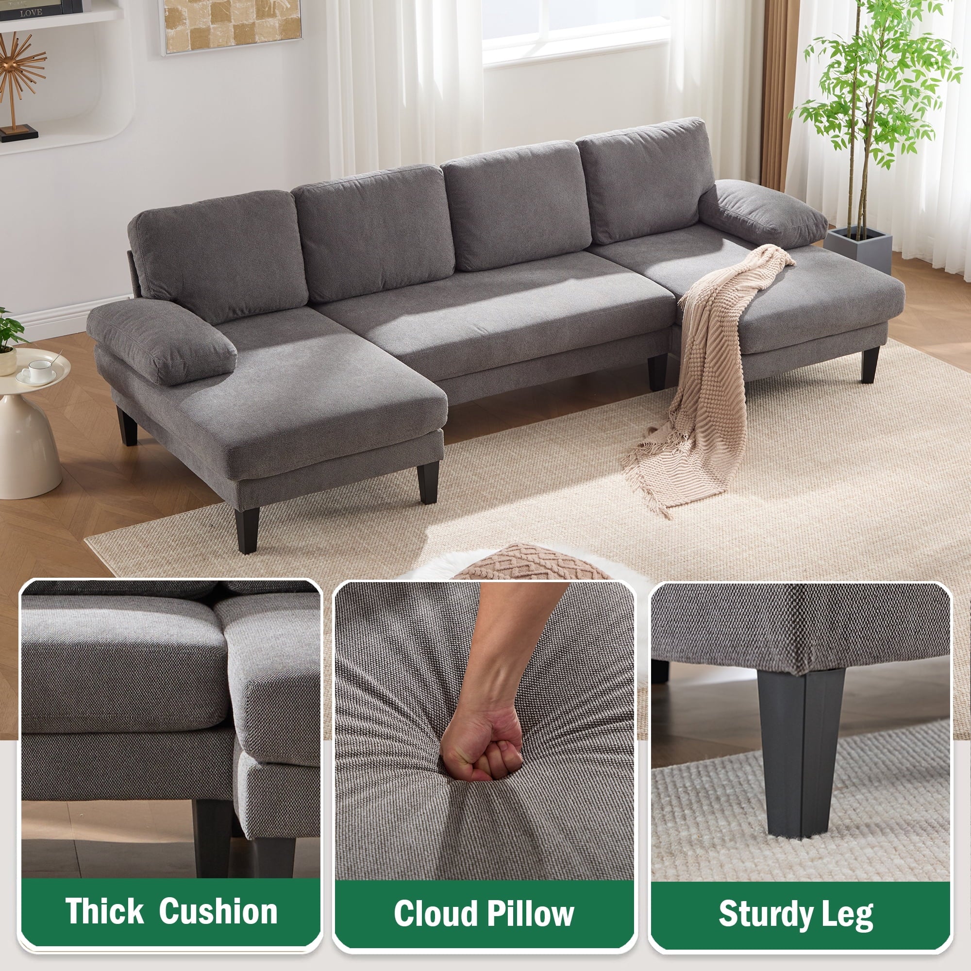 BINBANK L-Shaped Chenille Pull Out Sleeper and Storage Chaise Sectional Futon Sofa Bed with USB, Gray/Beige