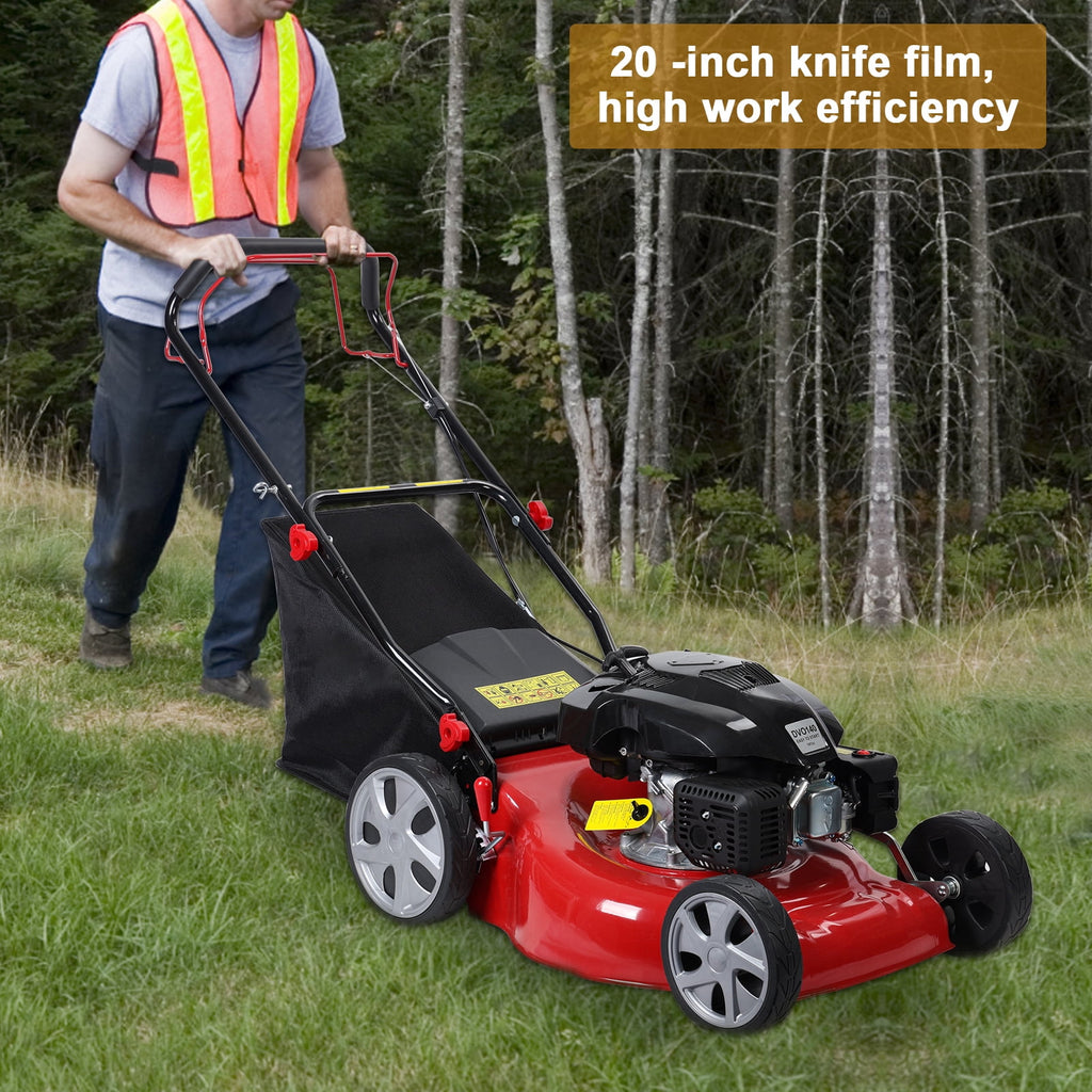 AQSQ 20in Lawn Mower, Self Propelled Lawn Mower, 141cc Gas Engine Lawn Mower, Push Lawn Mower with 50L Grass Tank, Big Wheels