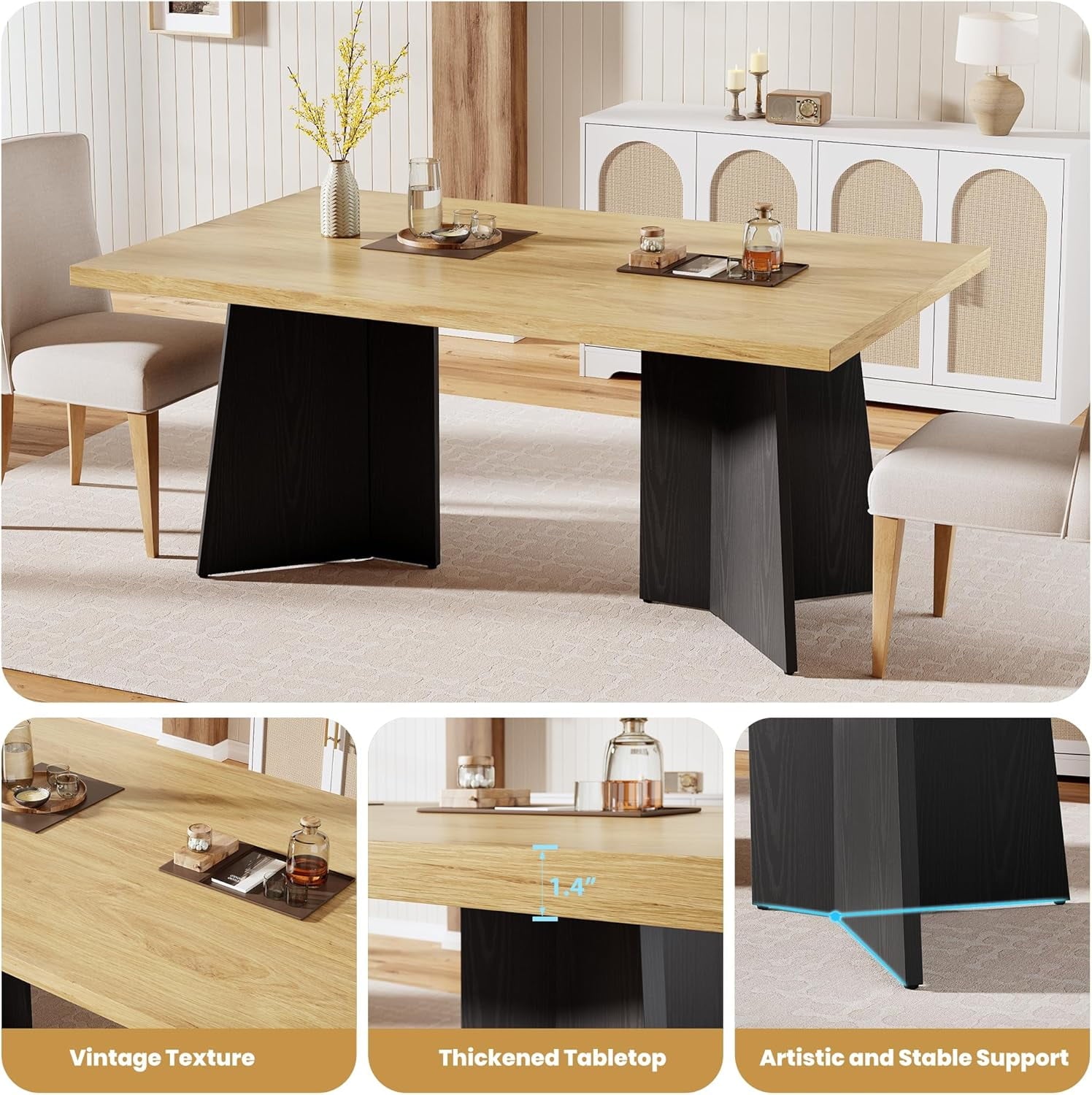 Dining Table for 6-8 People - 63 Modern Long Kitchen Table with Large Tabletop & Heavy Duty Pedestal Legs, Dinner Table for Kitchen, Conference Room, Home, Walnut